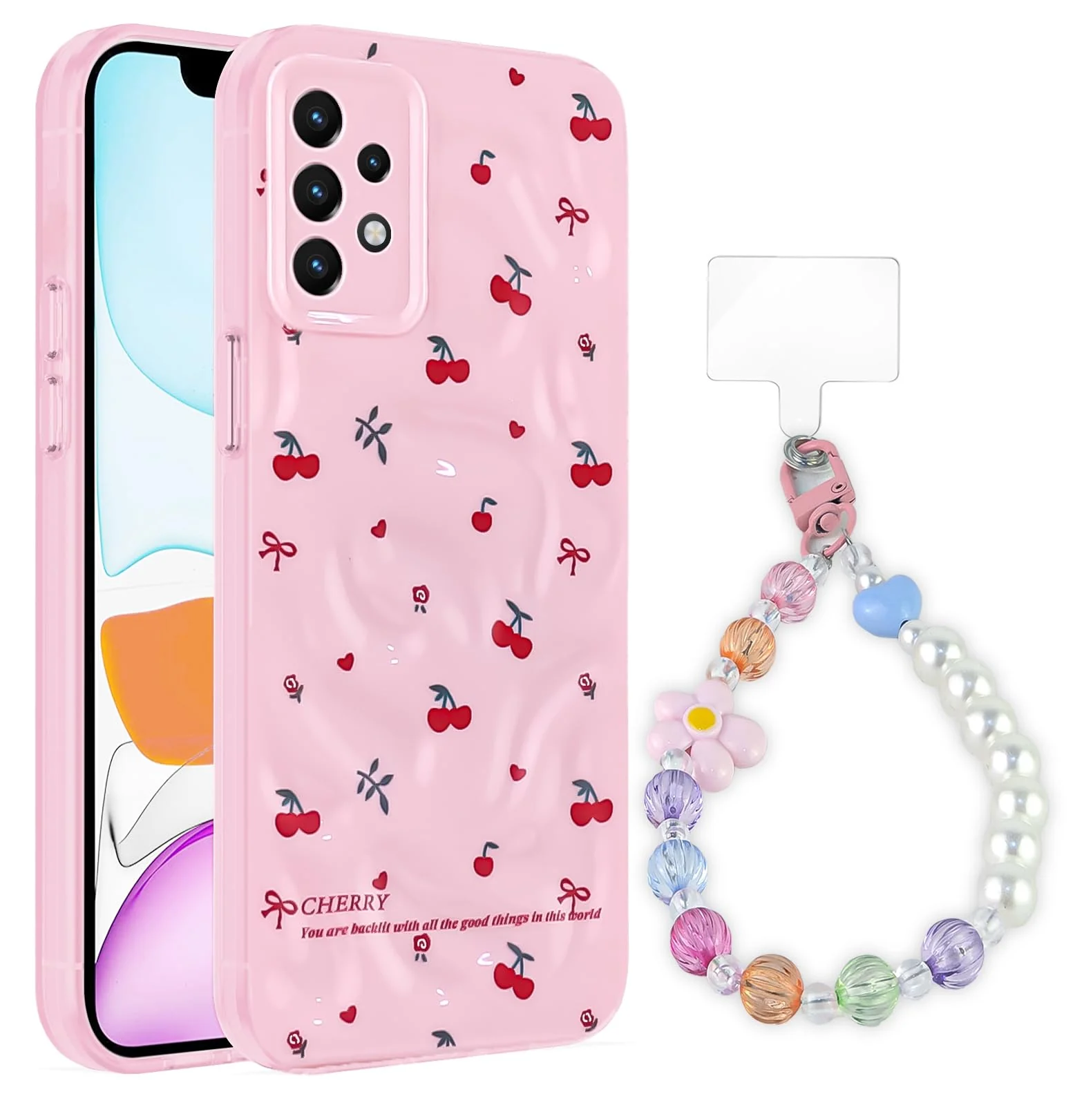 Dl3 Mobilak Case Compatible with Samsung Galaxy A13, Cute Printed Soft TPU Phone Cover with Beaded Wrist Strap, Shockproof Camera Protection, Slim Protective Case for Women & Girls - Style 1