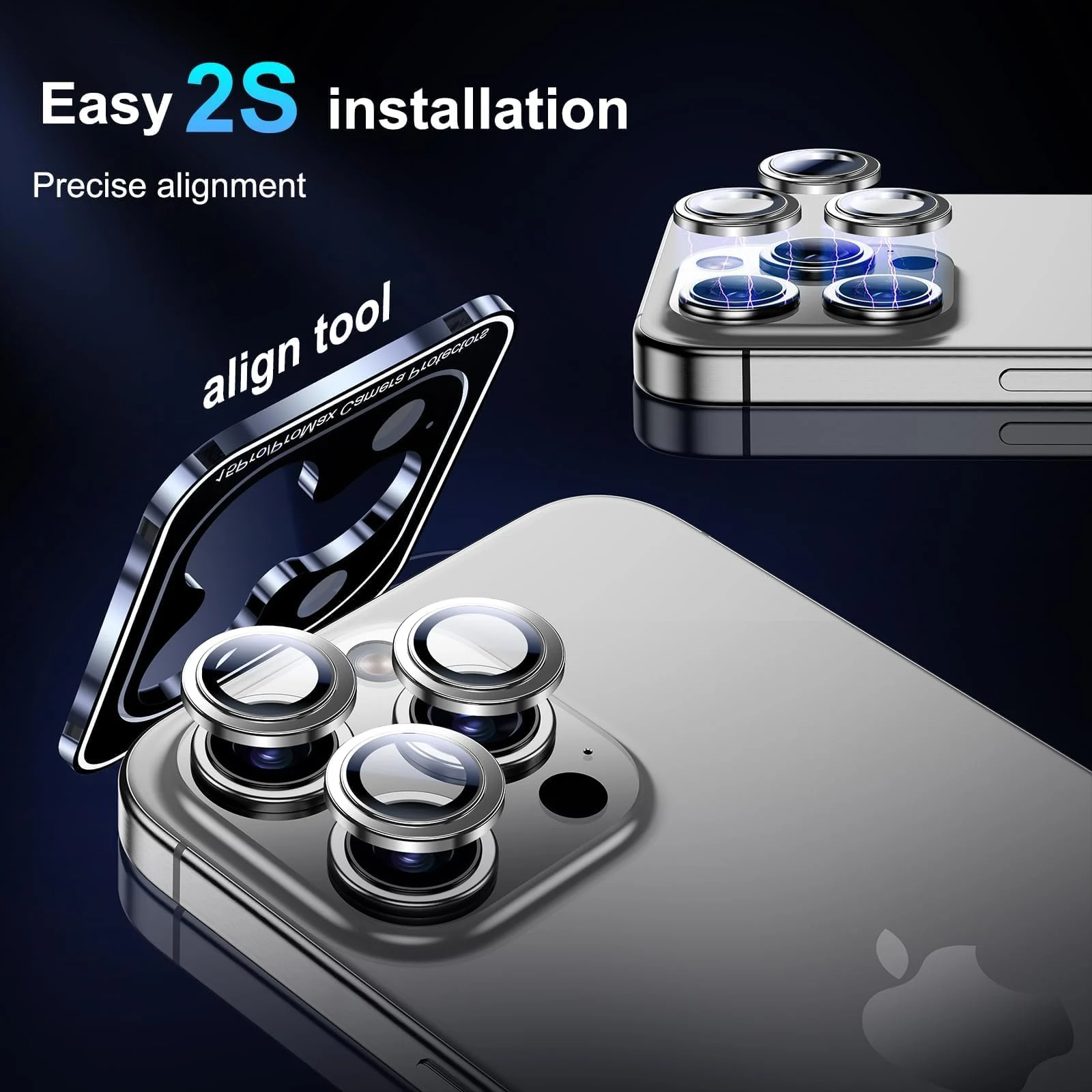 DL3 Mobilak Camera Lens Protector For iPhone 15 Pro/iPhone 15 Pro Max, [Keep Original Shooting] Tempered Glass Screen Protector Metal Individual Camera Cover, Case Friendly - Silver