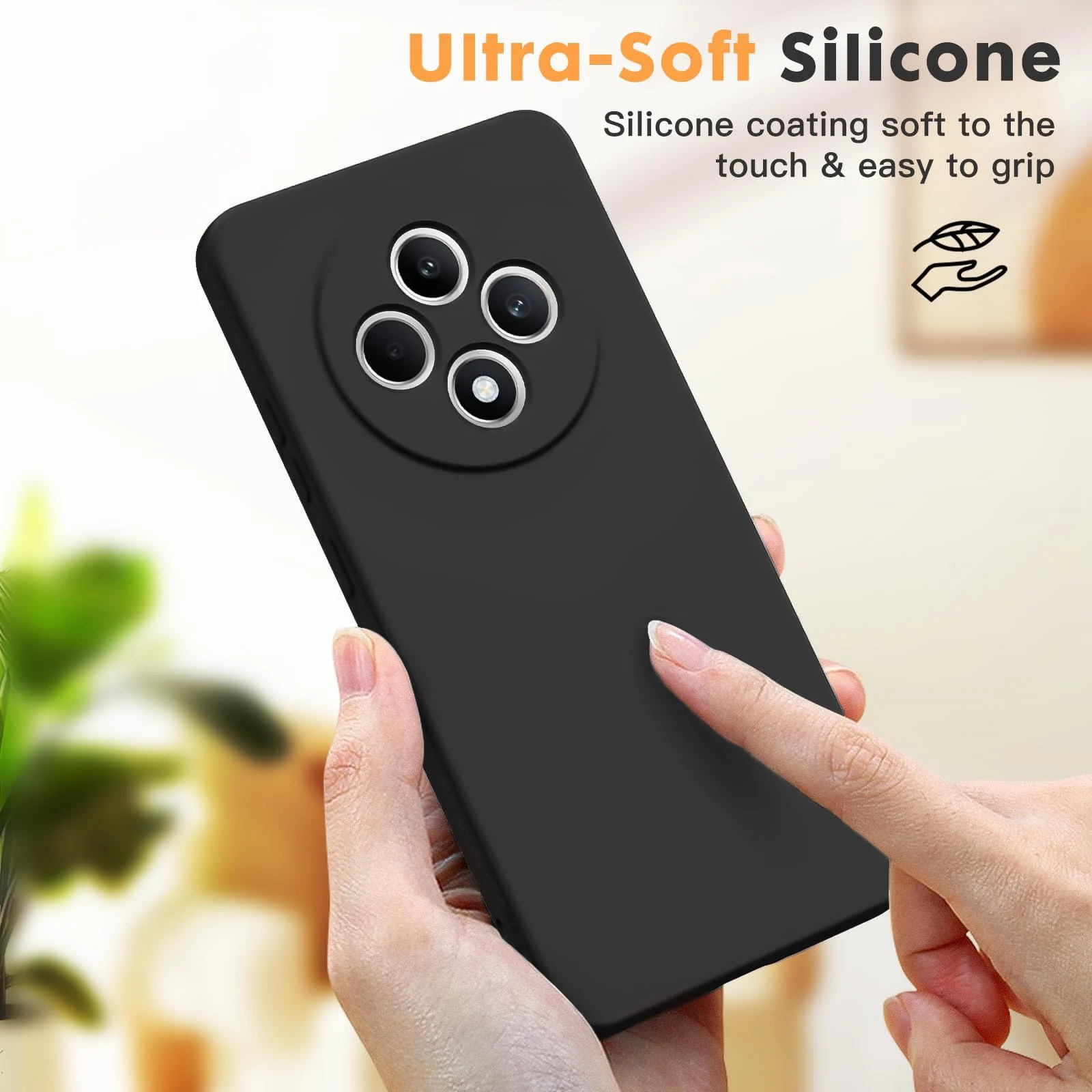 DL3 Mobilak Liquid Silicone Protective Case for OPPO Reno 12F with Camera Protection and Microfiber Lining - Black