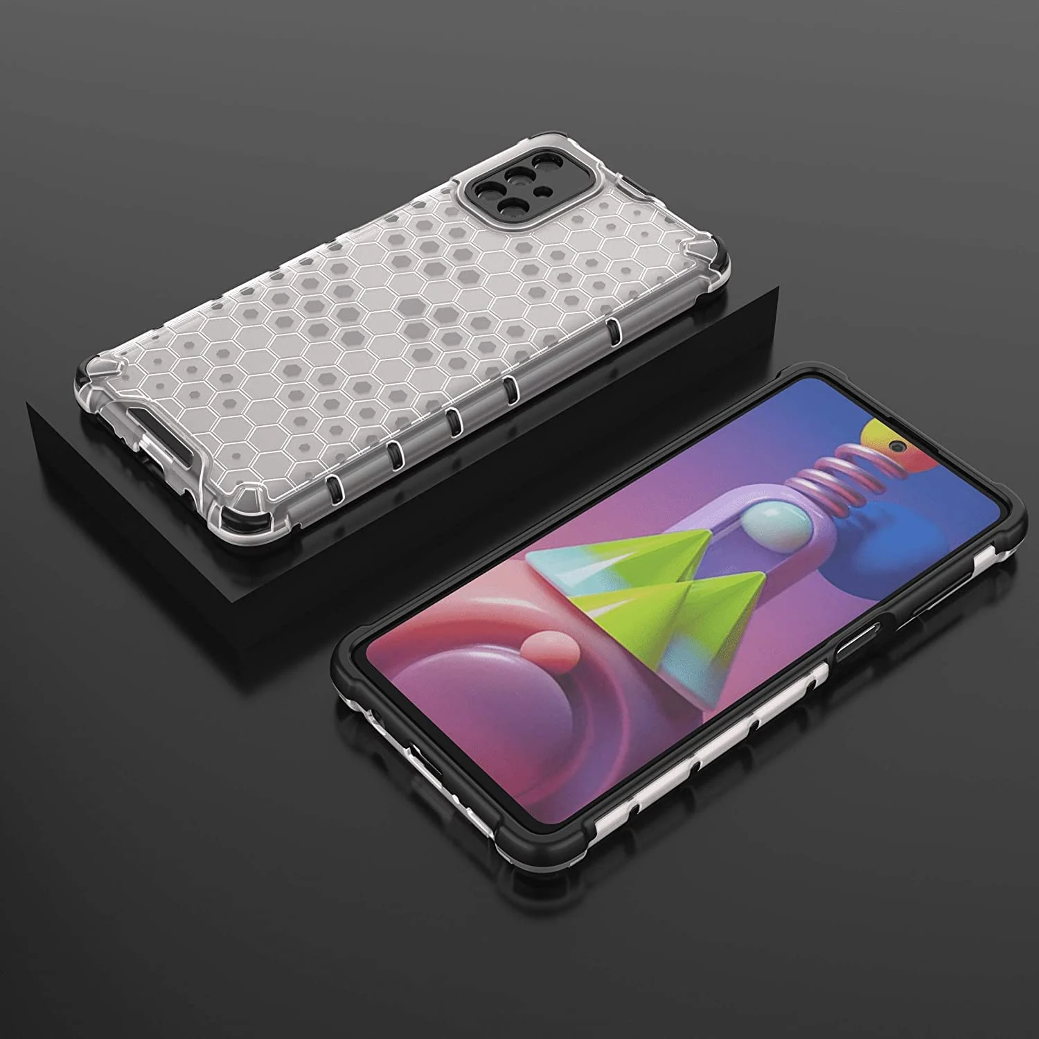 DL3 Mobilak Honeycomb Protective Case for Samsung Galaxy M51, Shock-absorbing protection, Transparent design, Slim, lightweight profile - Clear