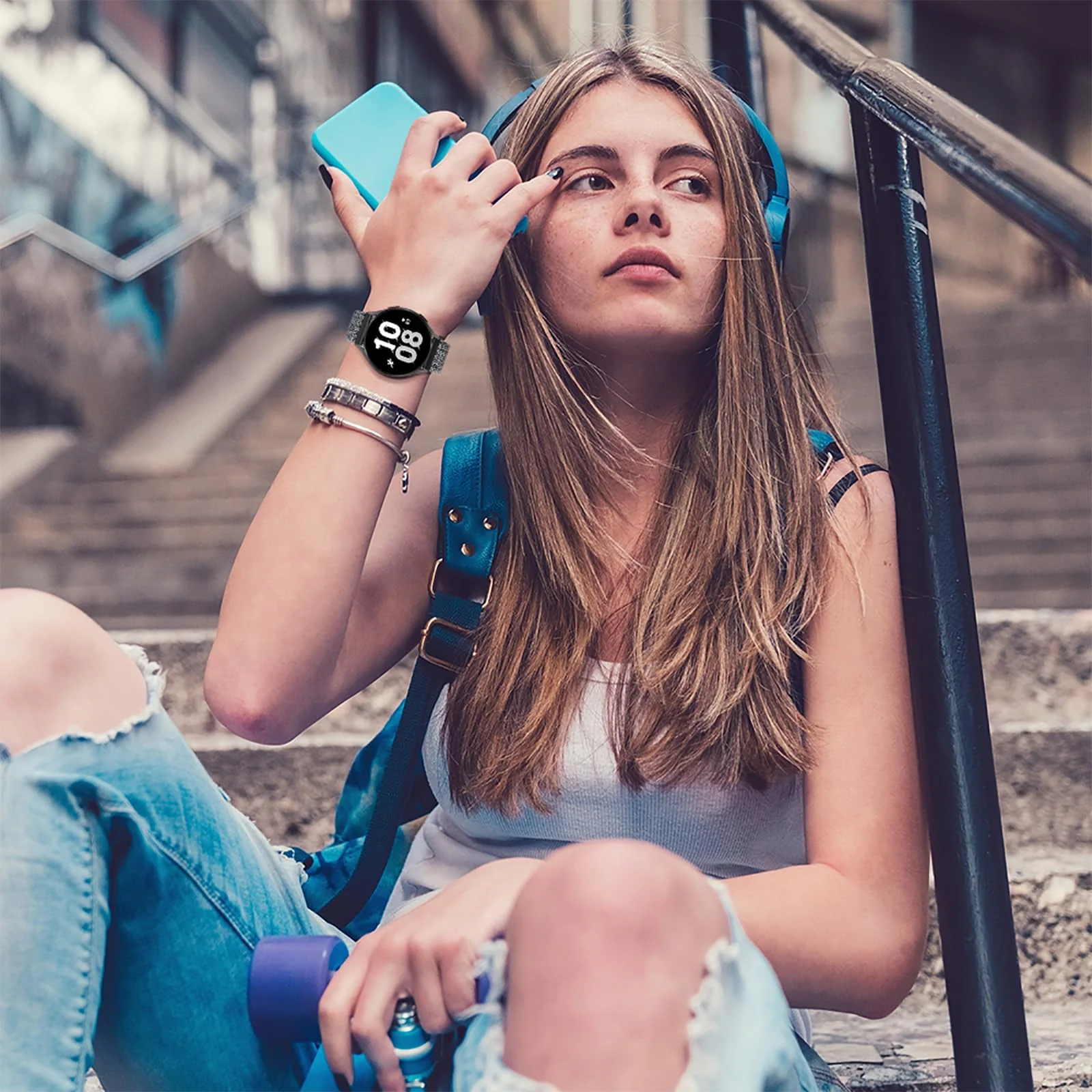 DL3 Mobilak 22mm Magnetic Band for Redmi Watch 5 Active/5 Lite/Samsung Galaxy Watch 3 45mm/Watch 46mm/Gear S3/Huawei watch GT6 GT5 46MM/GT2E/GT6 Pro/GT 5 Pro/Amazfit GTR 4/3, Stretchy Braided Nylon Sport Strap - Grey-White