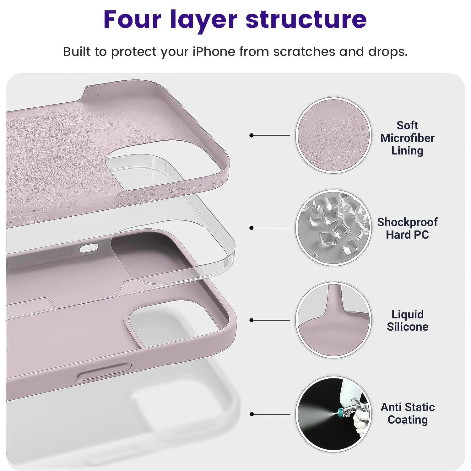 "DL3 Mobilak Compatible with iPhone 15 Plus/iPhone 14 Plus Case 6.7"", Slim Liquid Silicone 3 Layers Soft Gel Rubber Cover Protective Phone Case with Anti-Scratch Microfiber Lining - A. Pink Sand"