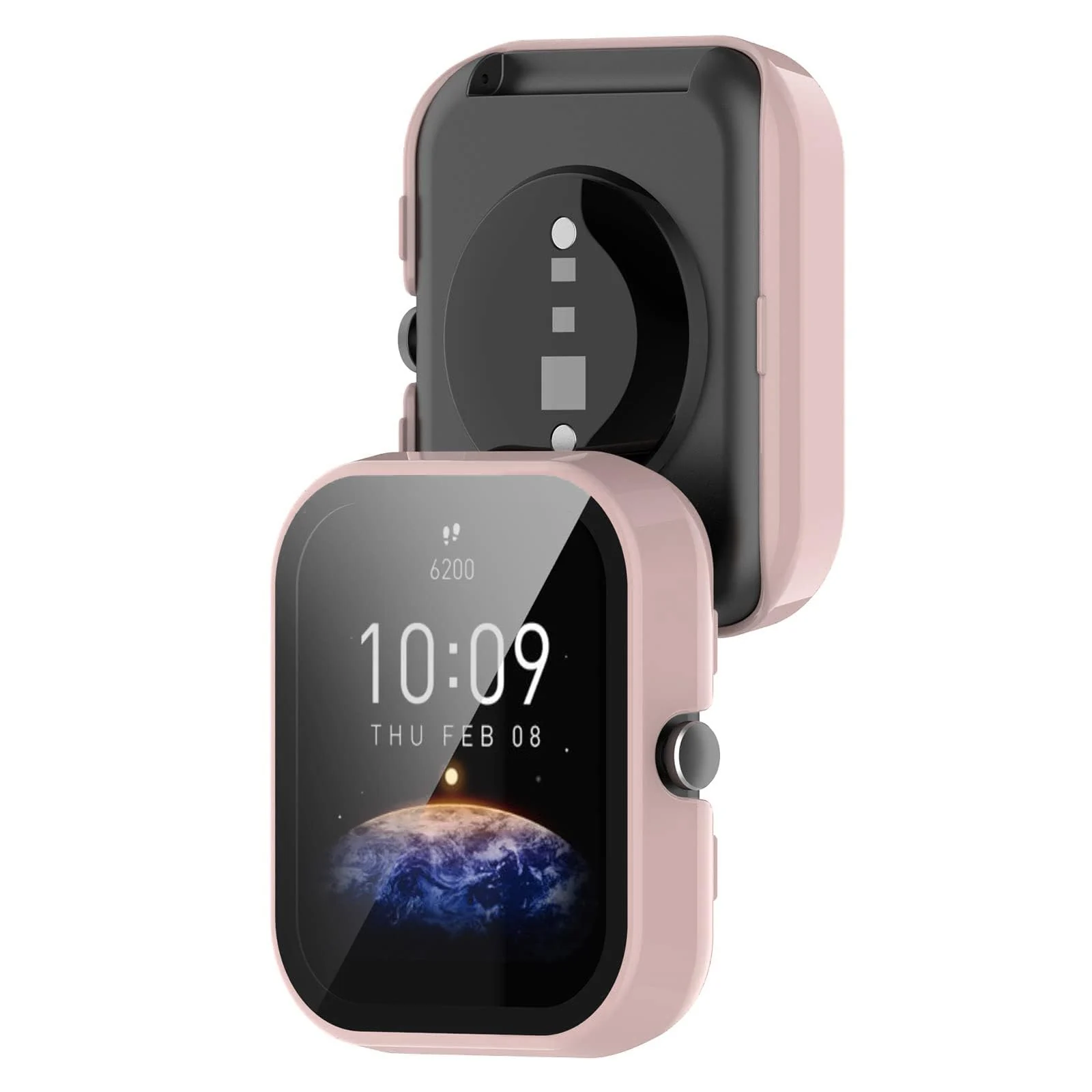 DL3 MOBILAK Full-Coverage Watch Case with Tempered Glass for Amazfit Bip 3 / Bip 3 Pro, Pink