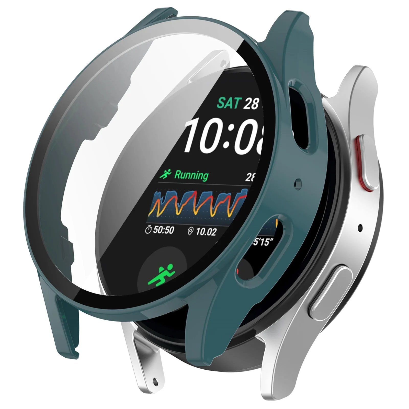 DL3 Mobilak Case with Screen Protector for Samsung Galaxy Watch 7 44mm, Bumper Full Coverage Hard PC Overall Protective Cover, Built-in Tempered Glass Film High Sensitivity - Green