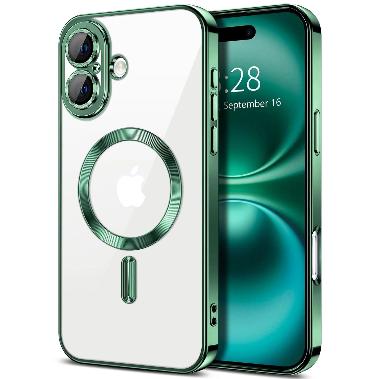 DL3 Mobilak Soft Clear Case for iPhone 16 6.1, Camera Lens Full Protection, Compatible with MagSafe Wireless Charging, Shockproof Electroplated TPU Phone Cover - Green
