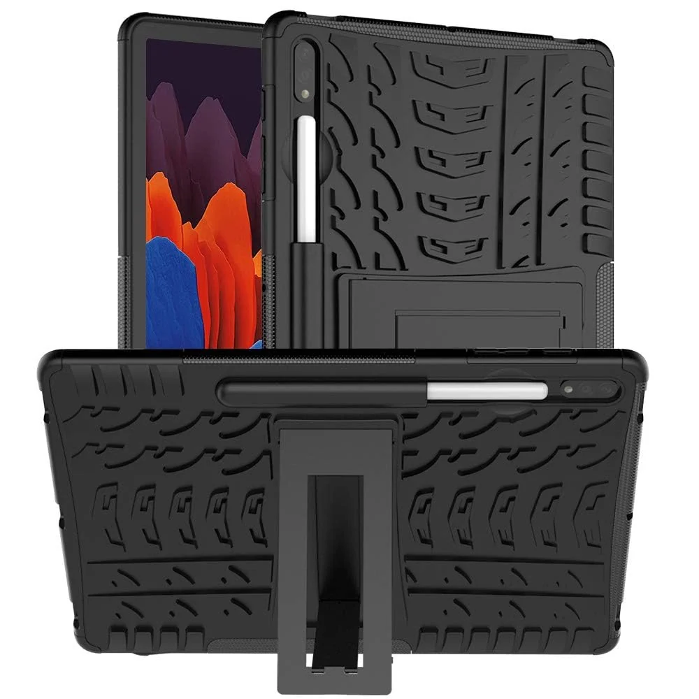 DL3 Mobilak Case For Samsung Galaxy Tab S8/Tab S7 11 Inch (Model SM-X700/X706/T870/T875/T878) tablet, Hybrid Rugged Armor Heavy Duty 2 in 1 TPU + PC Combo Dual Layer Case with Kickstand - Black