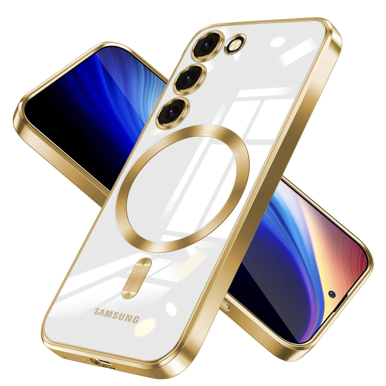 DL3 Mobilak Case for Samsung Galaxy S23 MagSafe with Camera Lens Protector, Magnetic Clear Case Full Protection Plating Anti-Scratch Slim Thin Case Cover - Gold