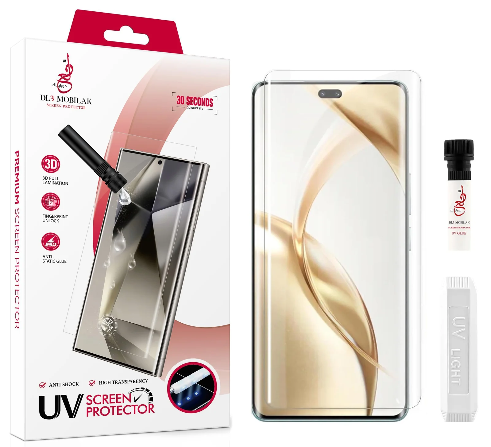 DL3 Mobilak Screen Protector Honor 200 Pro 5G [Liquid UV Tempered Glass] Screen adhesive [Sensitive Touch][Fingerprint Sensor Compatible] HD - Clear