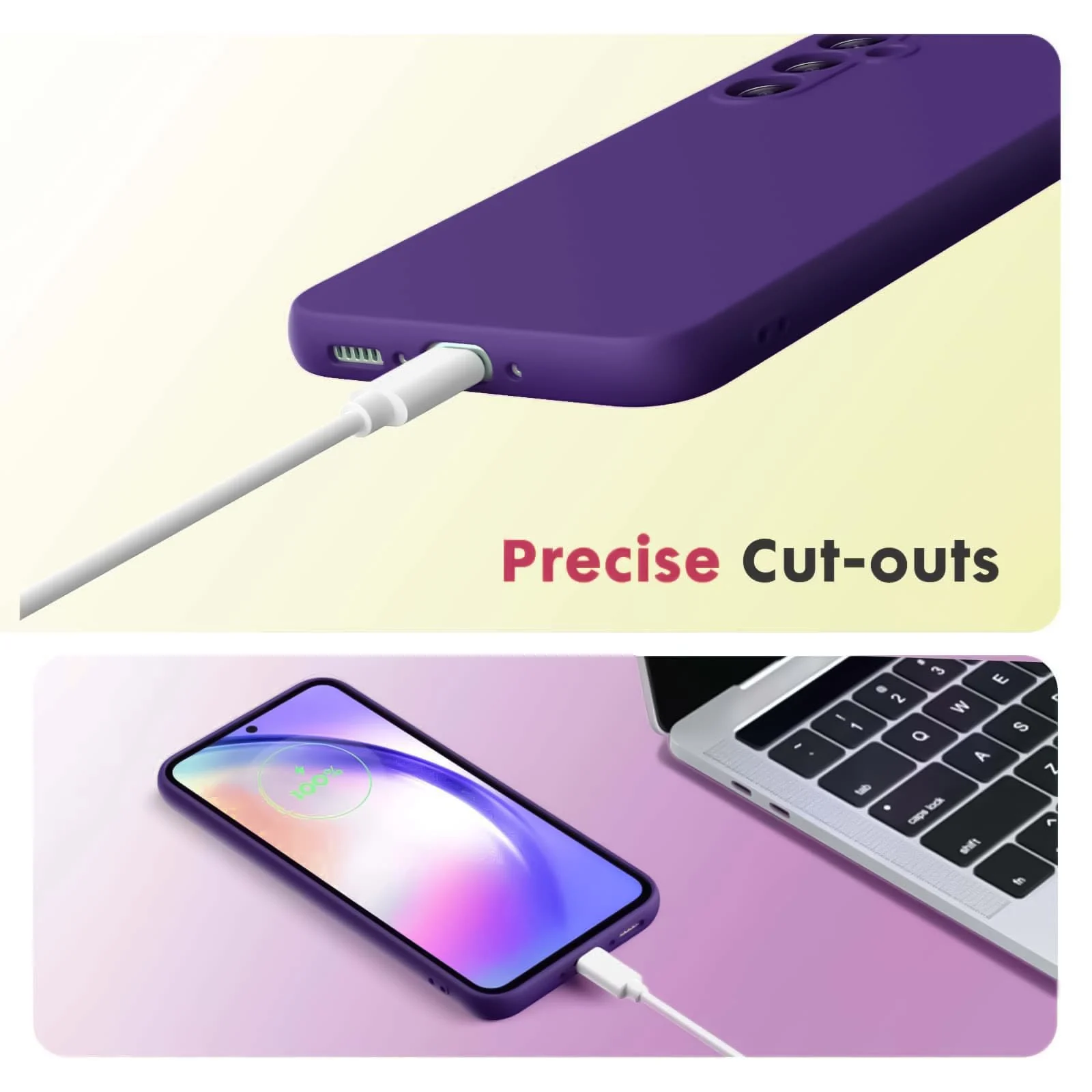 DL3 Mobilak Liquid Silicone Protective Case with Soft Microfiber Lining for Samsung Galaxy A55 - Purple