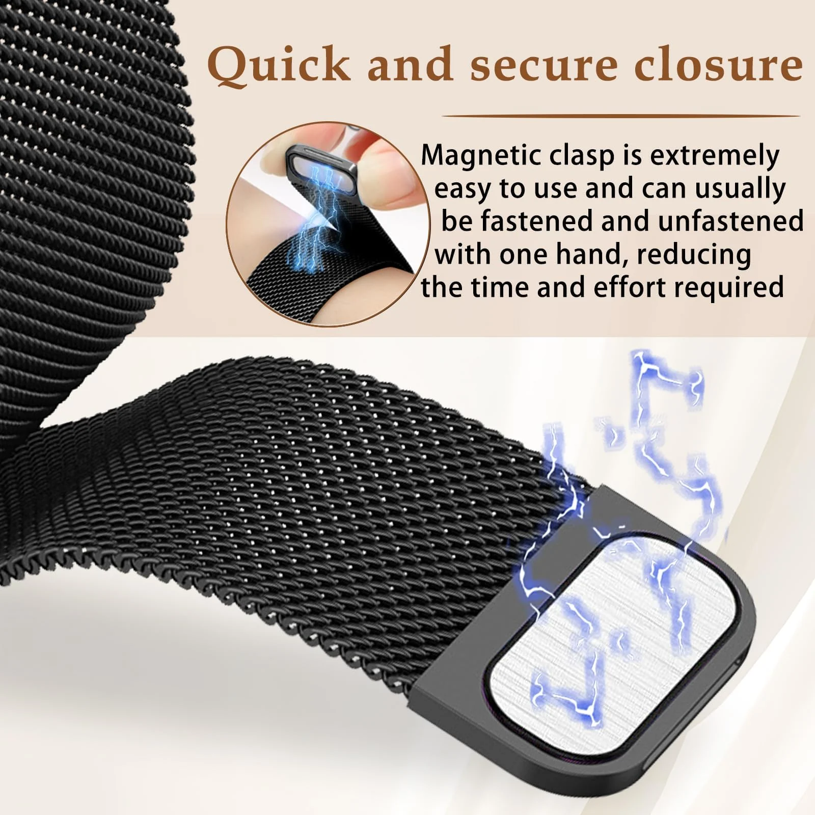 MOBIGON Magnetic Stainless Steel Watch Strap for Huawei Band 11 / 11 Pro, Black