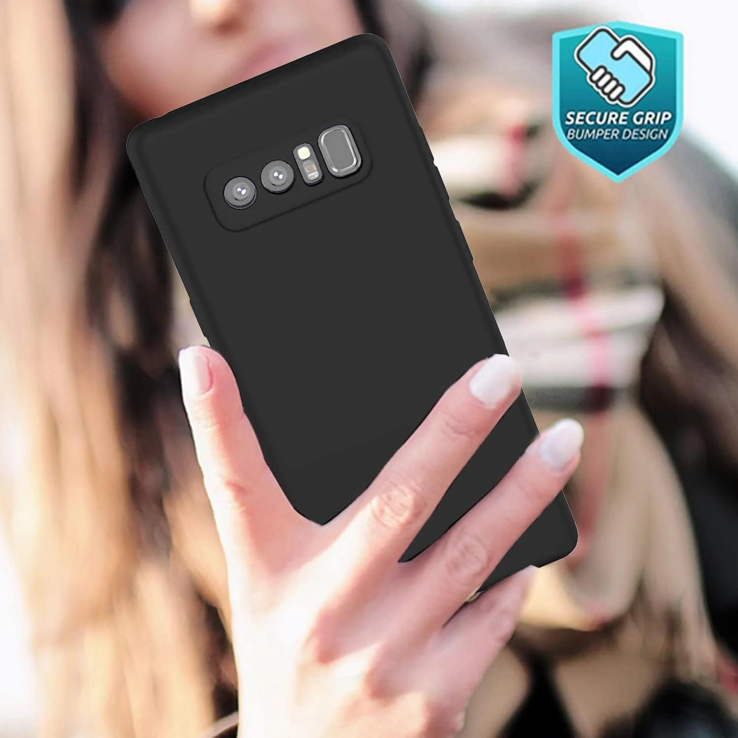 DL3 Mobilak Liquid Silicone Case for Samsung Note8, Not compatible with MagSafe, Supports wireless charging, Camera protection - Black