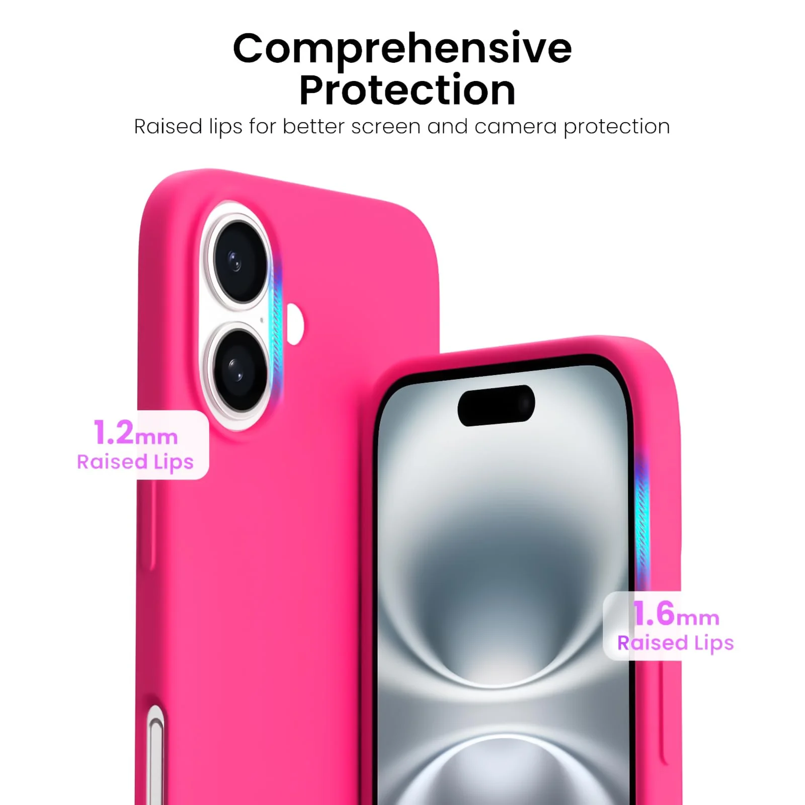 DL3 Mobilak Liquid Silicone Protective Case with Soft Microfiber Lining for iPhone 16 - Neon Pink