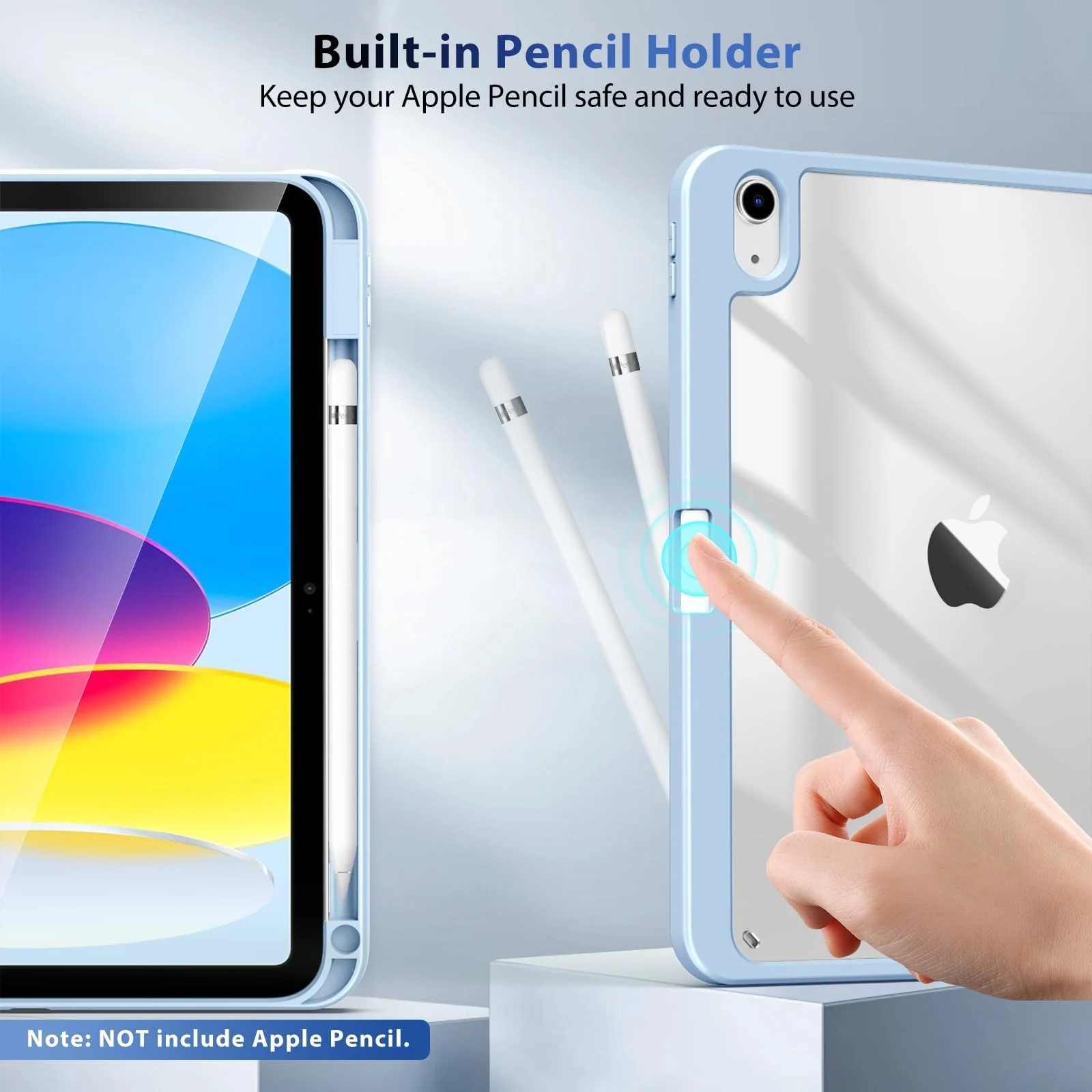 DL3 Mobilak Case Compatible with iPad (A16) 11th Generation 11 Inch (2025), iPad 10th Generation 10.9 Inch (2022), Clear Shockproof Back Cover Built-in Pencil Holder, Auto Sleep/Wake - Baby Blue