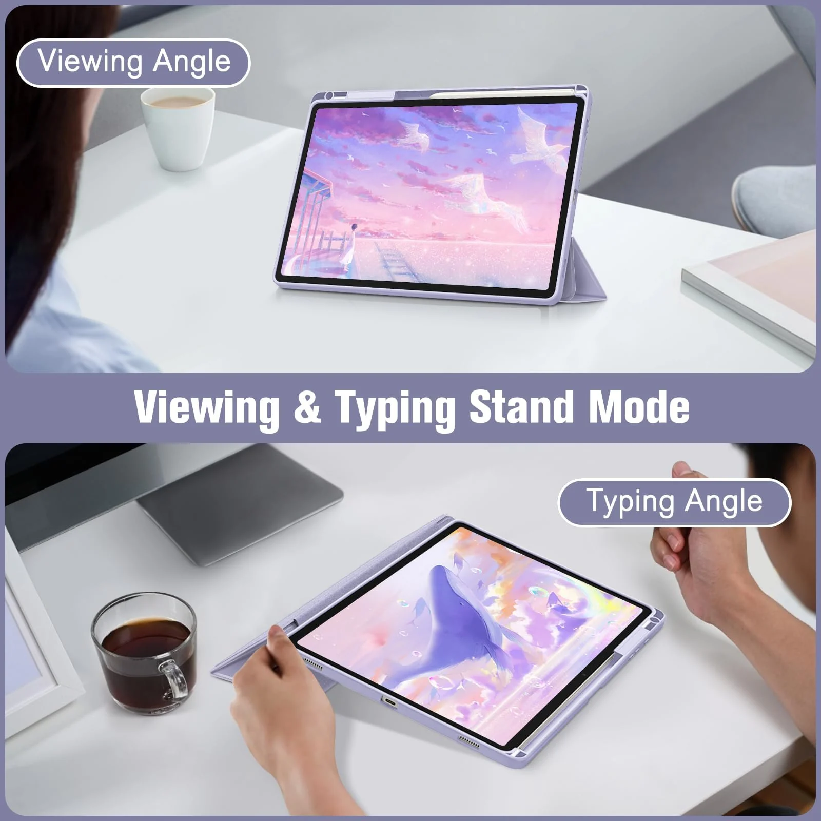 DL3 Mobilak Hybrid Slim Case for Samsung Galaxy Tab S8 Plus 2022/S7 FE 2021/S7 Plus 2020 12.4 Inch with S Pen Holder, Shockproof Cover with Clear Transparent Back Shell, Auto Wake/Sleep - Lilac Purple