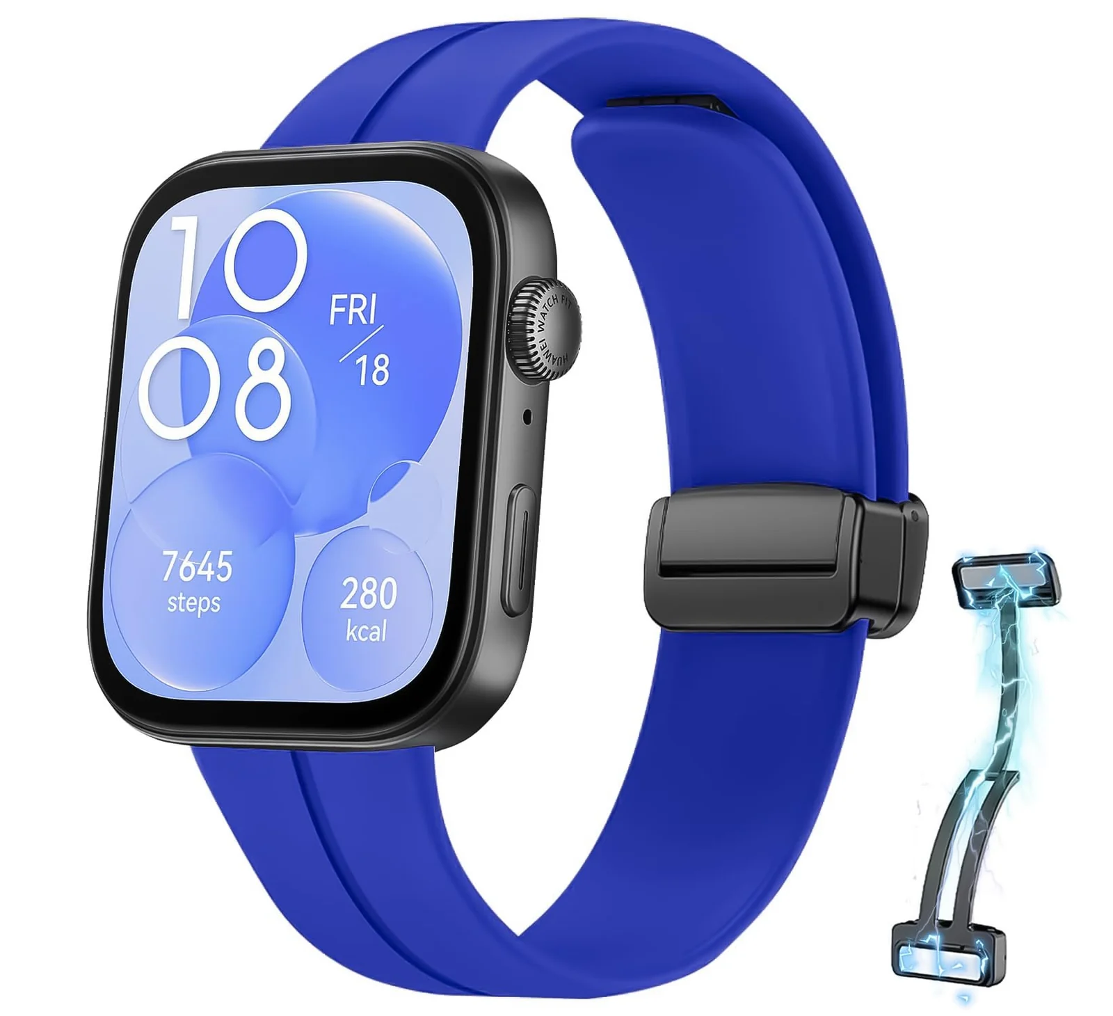 DL3 Mobilak Silicone Strap Compatible with Huawei Watch Fit 3/Watch Fit 4 Pro/Fit 4 Magnetic Metal Stainless Buckle Sport Silicone Strap, Band Quick Release Soft Replacment Wristband - Blue Pepsi