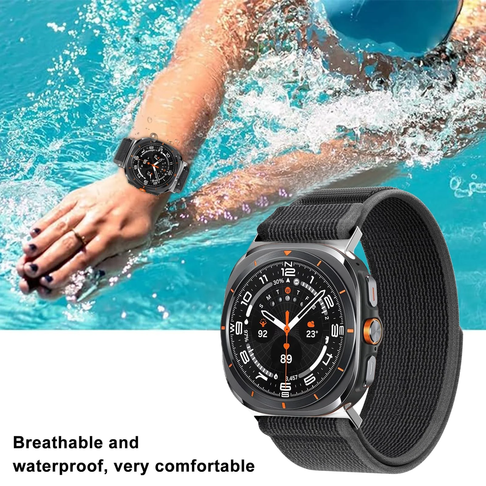 DL3 Mobilak For Samsung Galaxy Watch ultra Strap 47mm, One Click Trail Loop Strap for Men Women, Soft Nylon Sport Loop Elastic Replacement Wristband for Galaxy Watch 7 Ultra - Black Gray