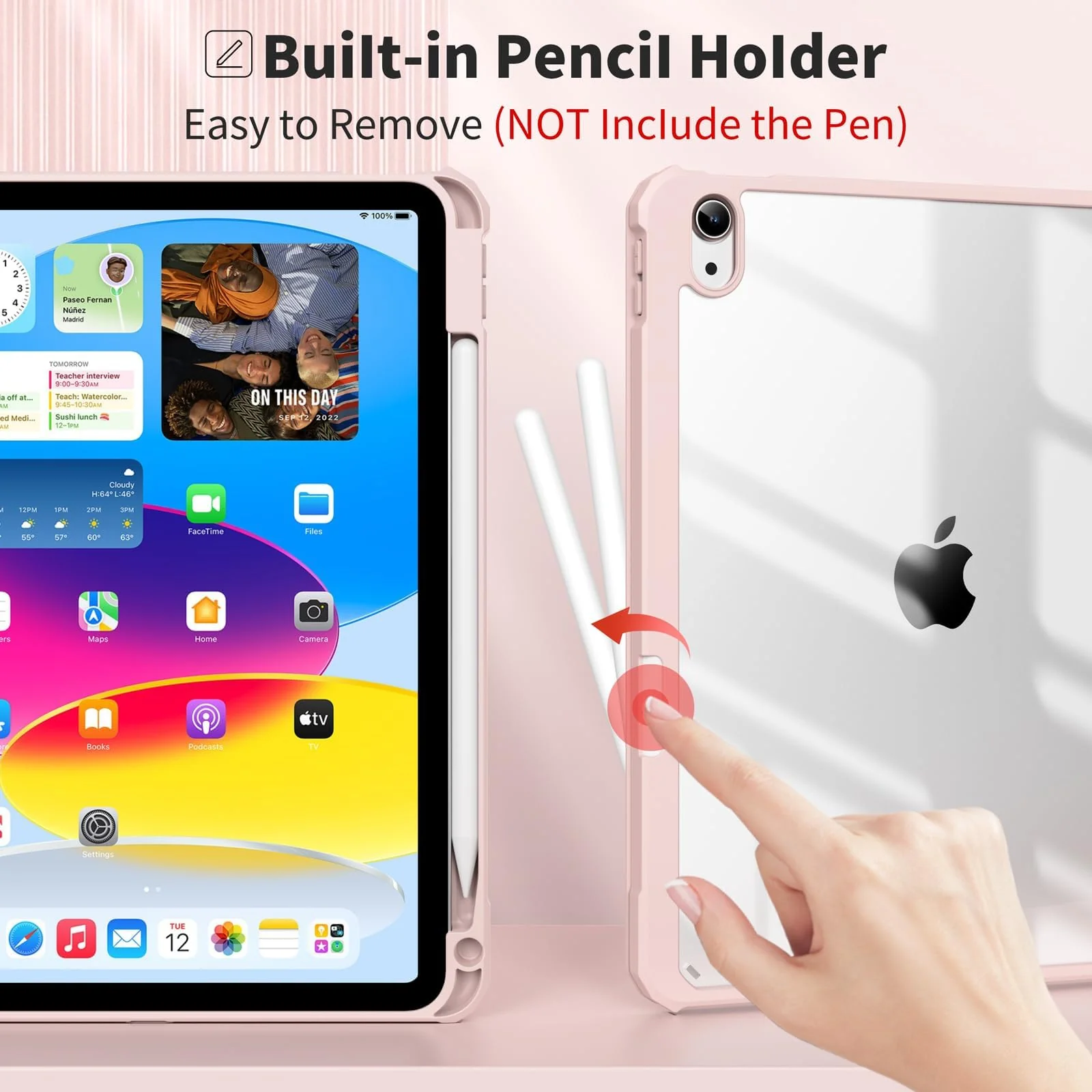 DL3 Mobilak Case Compatible with iPad (A16) 11th Generation 11 Inch (2025), iPad 10th Generation 10.9 Inch (2022), Clear Shockproof Back Cover Built-in Pencil Holder, Auto Sleep/Wake - Pink Sand