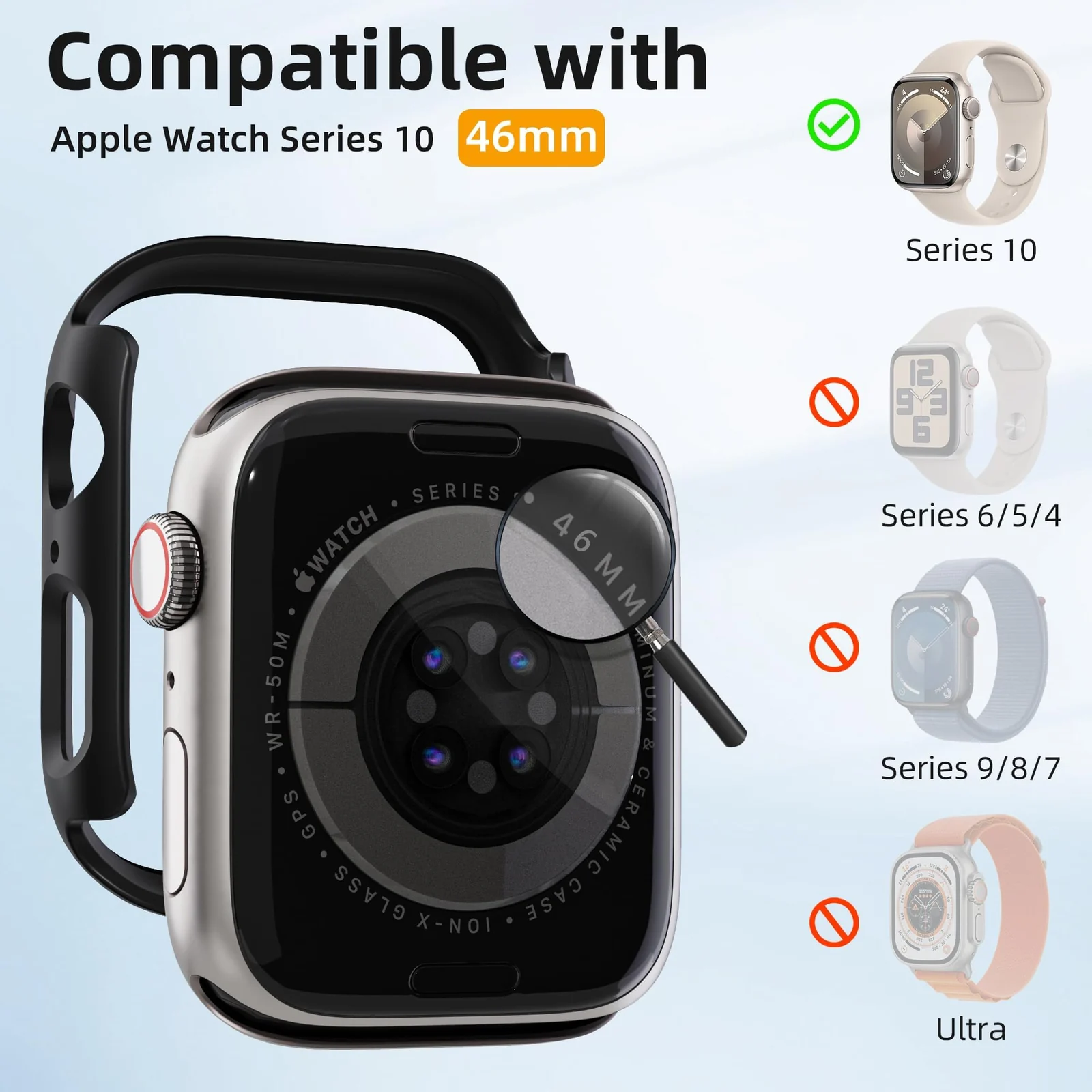 DL3 Mobilak [NO Screen Protector] Bumper Case for Apple Watch Series 10 46mm, Slim Thin Shockproof Bumper Cover, Hard PC Protective Frame All-Around Edge for iWatch 10 46 mm Accessories - Black