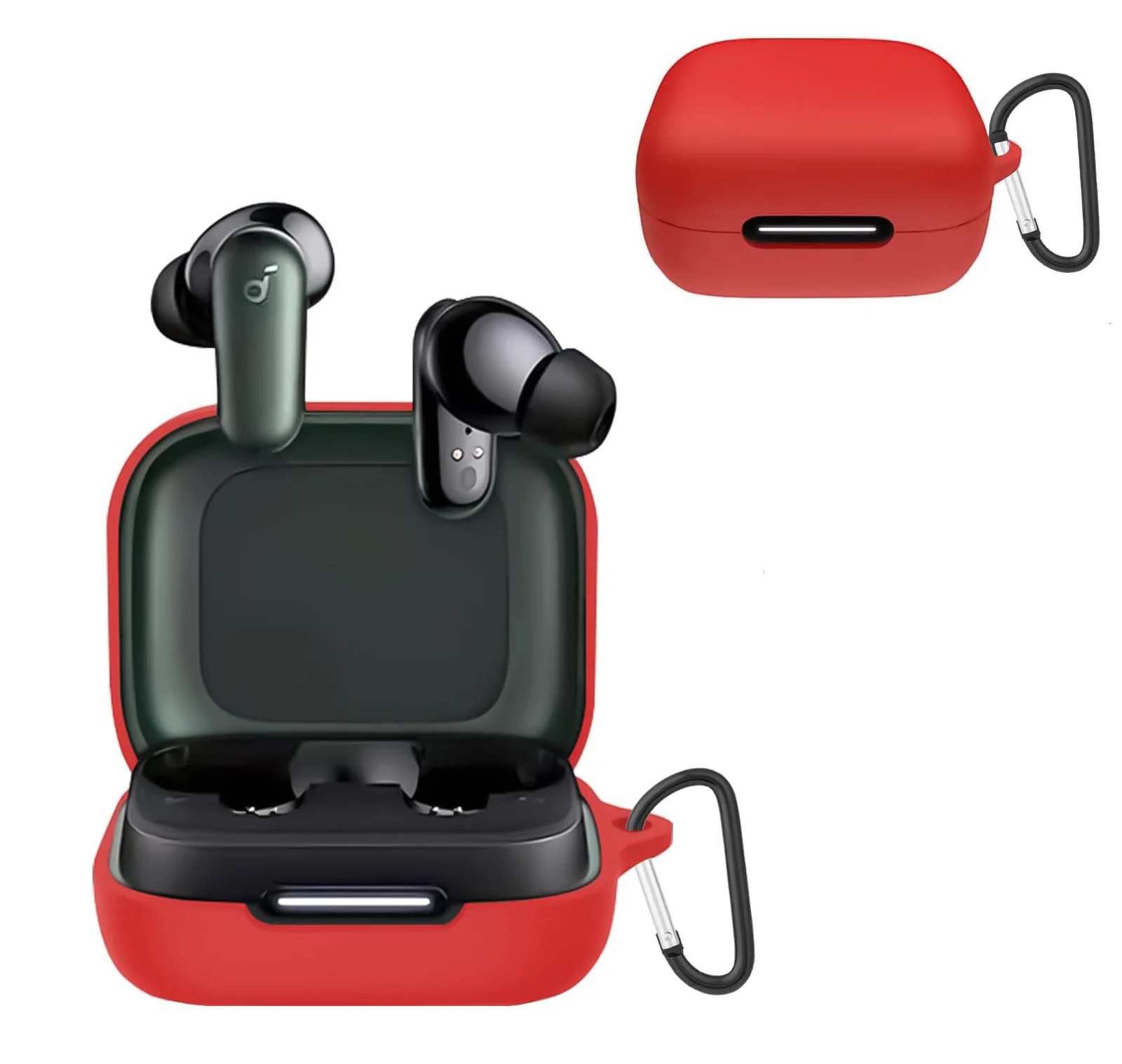 Dl3 Mobilak Compatible with Anker Soundcore R50i NC/Anker P30i Case Cover, Soft Silicone Shockproof Protective Case Wireless Earbuds with Carabiner, Front LED Visible (Black)