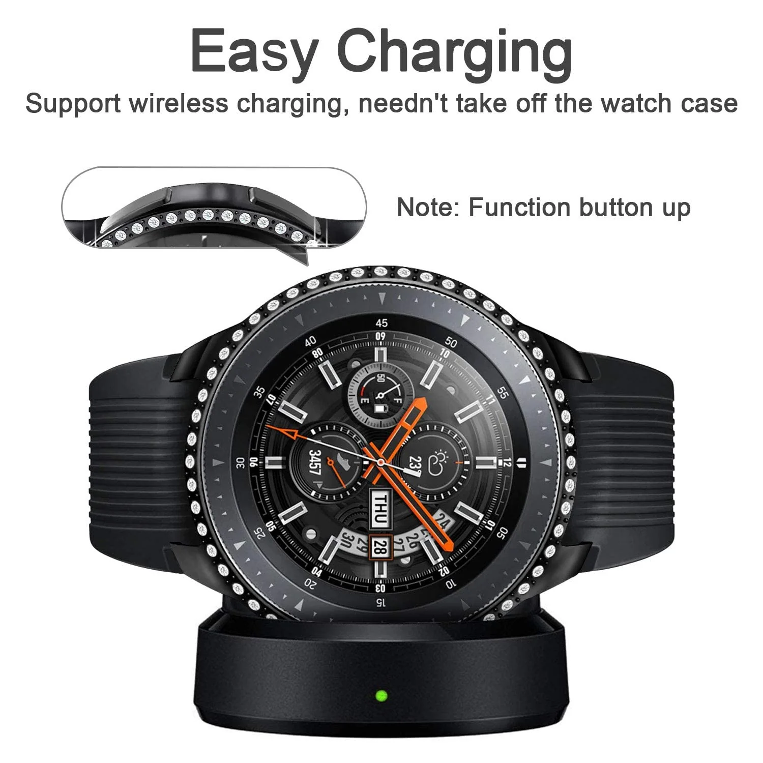 DL3 Mobilak Bumper Diamond Case Compatible with Samsung Galaxy Watch 46mm, Gear S3 Frontier Case (NOT fit for -R770), Bling Crystal Diamonds PC Plastic Protector Case Cover Frame - Black
