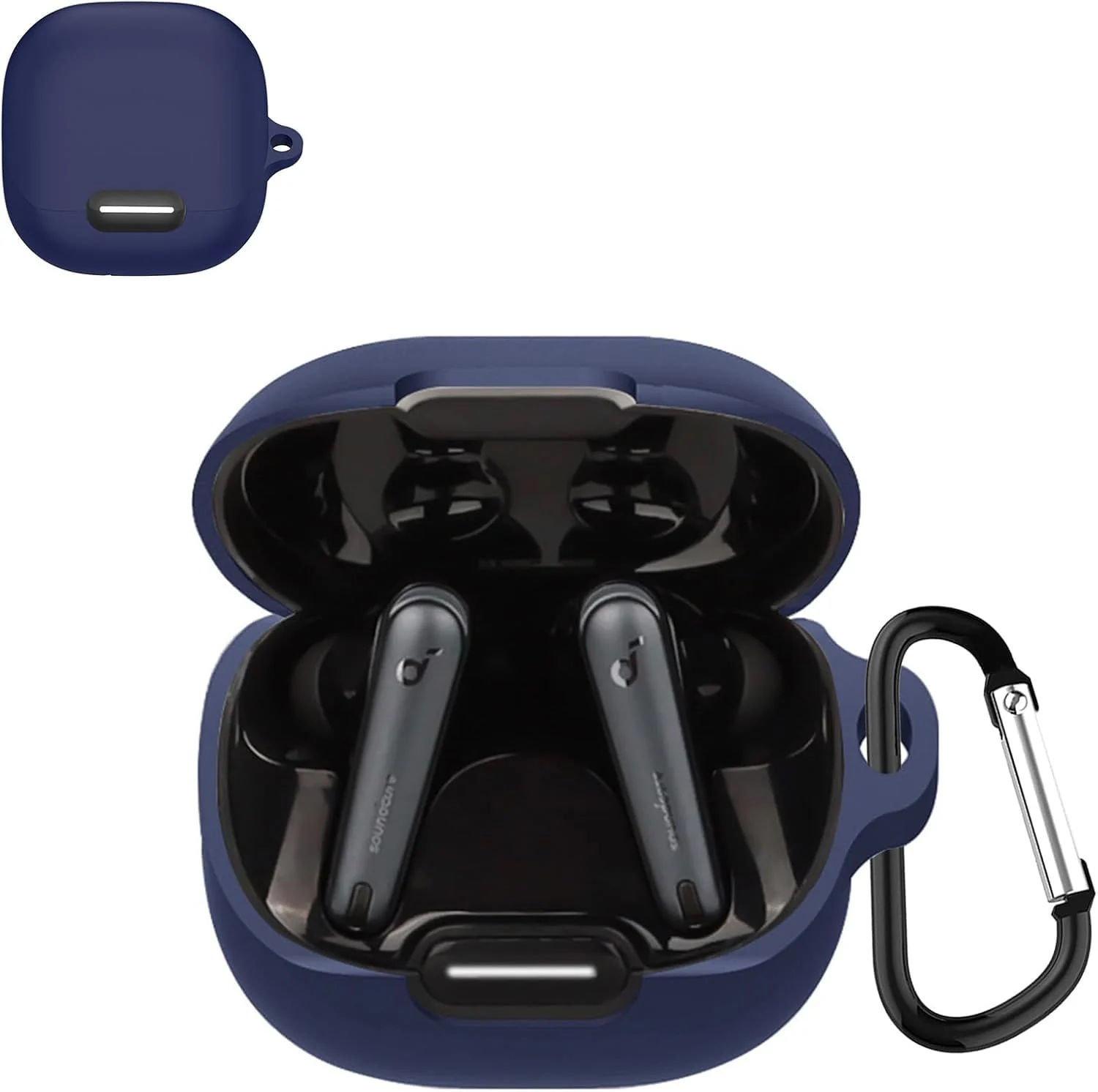 DL3 Mobilak Silicone Case Compatible with Soundcore Liberty 4 NC Earbuds, Soft Silicone Protective Case Cover, Shockproof Sleeve with Carabiner - Blue