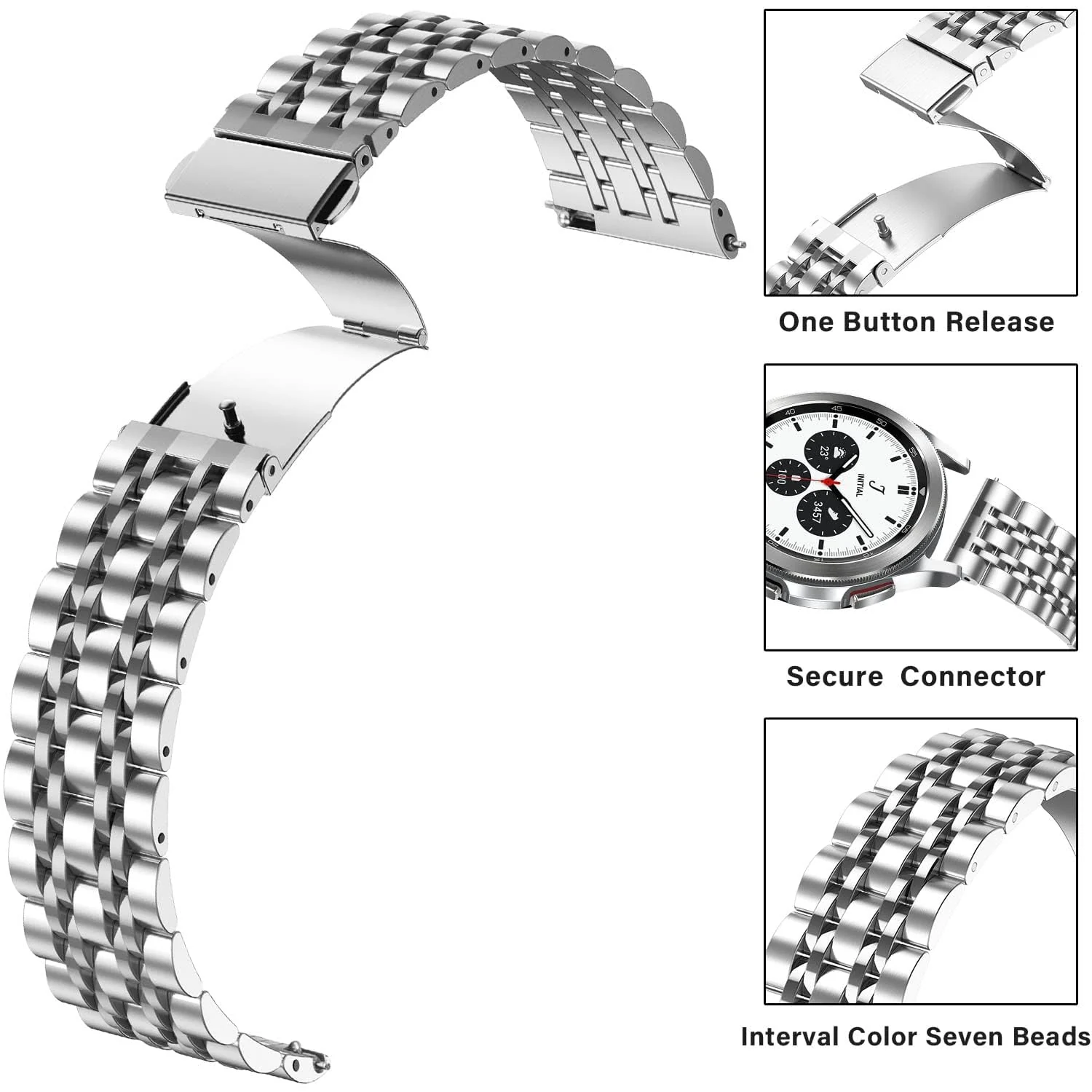 DL3 Mobilak Metal Band 20MM Strap for Samsung Gear Sport, Watch 4/5/5 Pro, S2 Classic, Active 2 40mm 44mm, Amazfit GTS 3/4/4 Mini, Bip 3/Pro/U, GTS 2 Mini/2e - Silver