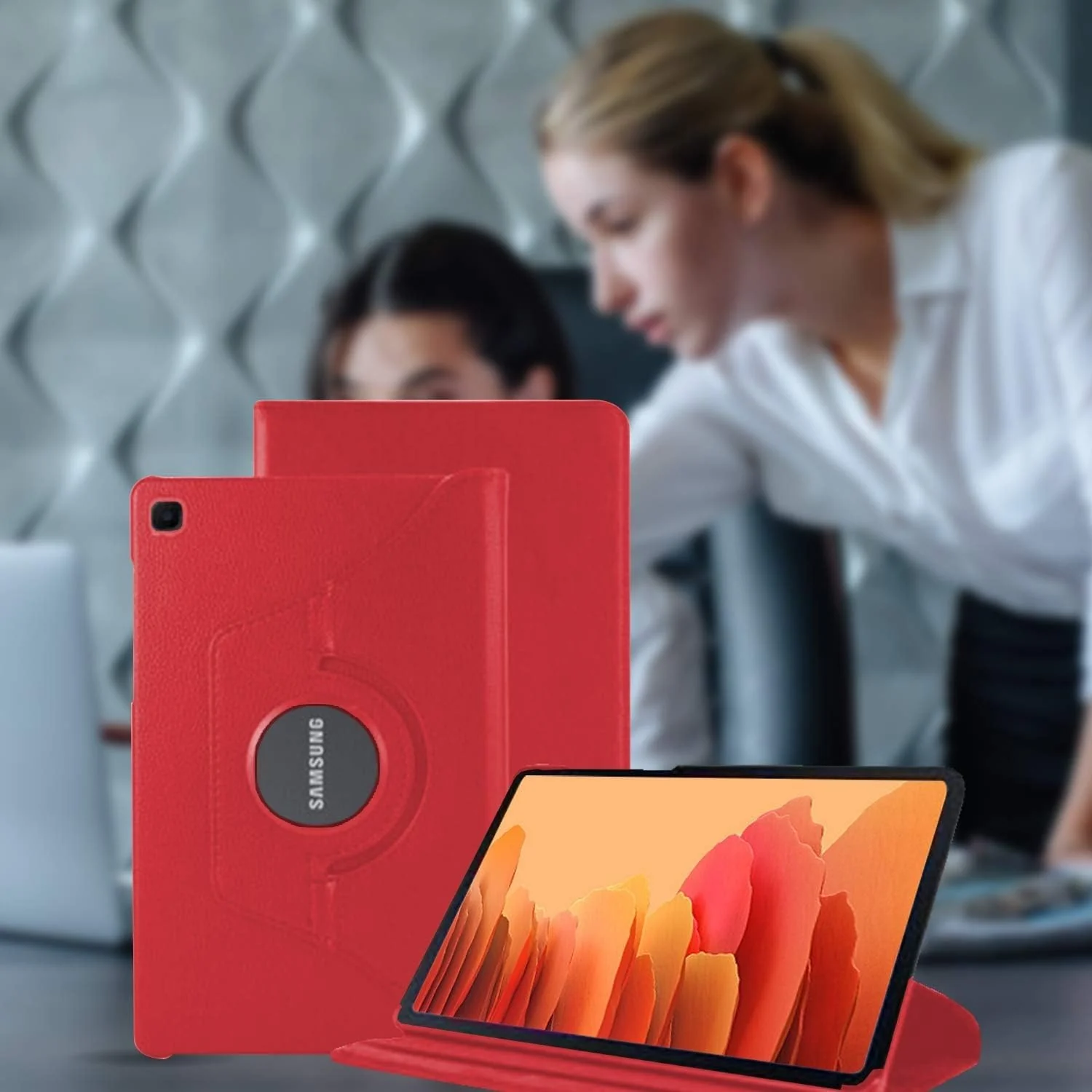 DL3 Mobilak Protective Cover for Samsung Galaxy Tab A 2019 10.1 Inch (SM-T510 SM-T515), 360° Rotatable Smart Stand, Leather Folio Flip Cover with Multi-Angle Viewing, Auto Wake Sleep - Red