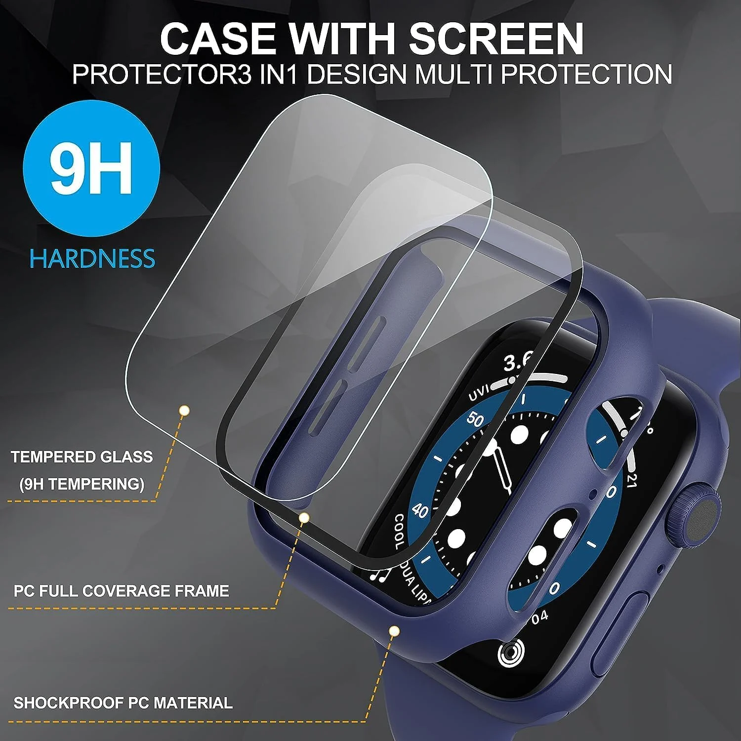 DL3 Mobilak Hard Case Designed for Apple Watch SE 6 5 4 40mm, Built-in 9H [HD Clear] Tempered Glass Screen Protector, [Full Protection] Slim Cover for iWatchSE 6 5 4 40mm - Blue
