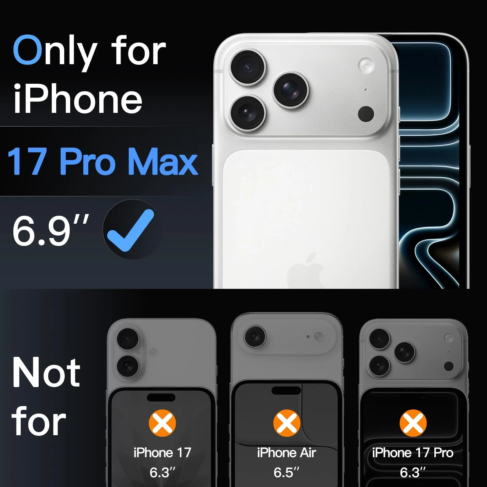 DL3 Mobilak Camera Protection for iPhone 17 Pro Max 6.9-Inch, Full Coverage 9H Tempered Glass Ring Cover, Matte Metal Plate, Does Not Influence on the Case, Pack of 1 - Silver