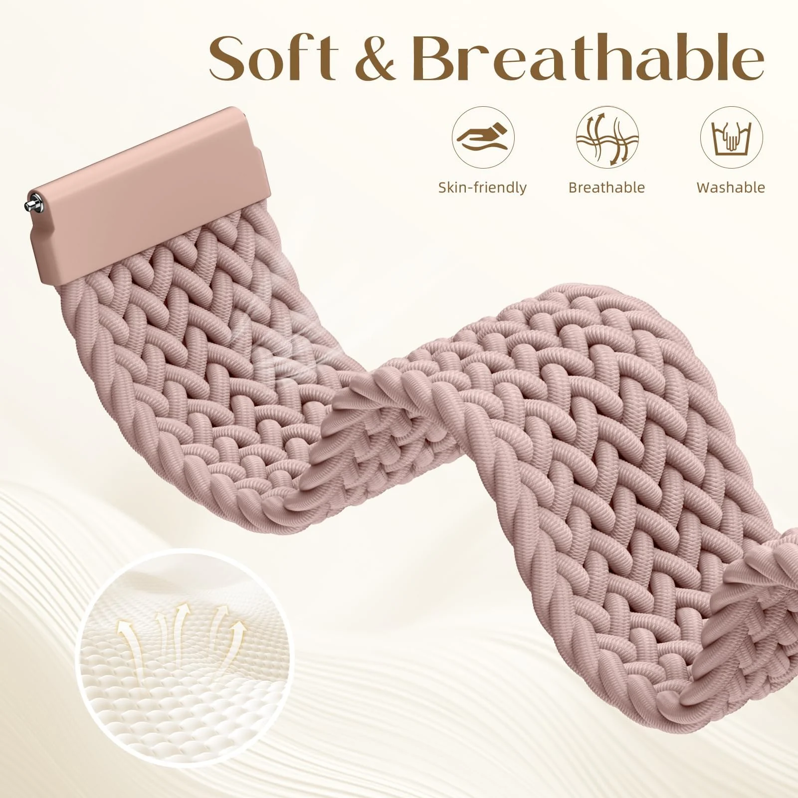 DL3 Mobilak 22mm Magnetic Band for Redmi Watch 5 Active/5 Lite/Samsung Galaxy Watch 3 45mm/Watch 46mm/Gear S3/Huawei watch GT6 GT5 46MM/GT2E/GT6 Pro/GT 5 Pro/Amazfit GTR 4/3, Stretchy Braided Nylon Sport Strap - Light Pink