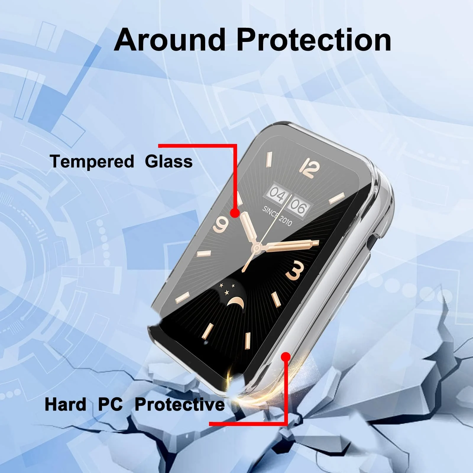 DL3 Mobilak Case for Xiaomi Mi Band 7 Pro, Bumper Full Coverage Hard Overall Protective Cover, Built-in Tempered Glass Screen Protector Film High Sensitivity For Xiaomi Smart Band 7 Pro - Clear