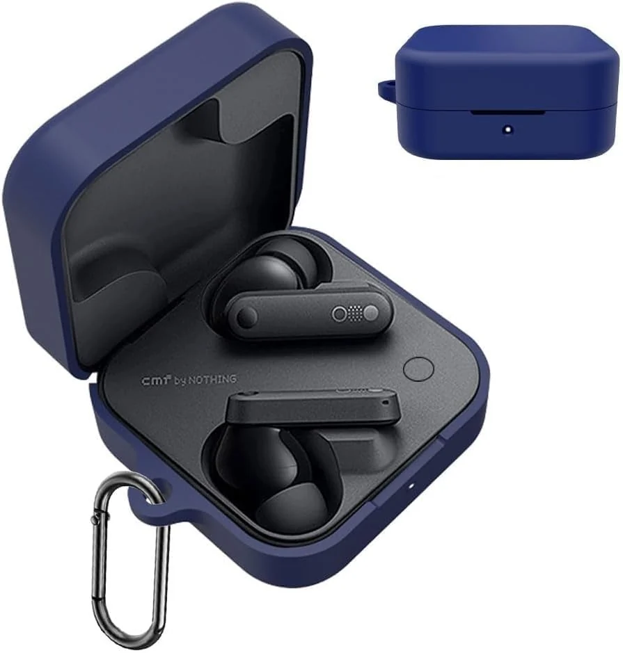 DL3 Mobilak Compatible with Nothing CMF Buds 2a Case Cover, Soft Silicone Shockproof Protective Case Wireless Earbuds with Carabiner, Front LED Visible - Blue