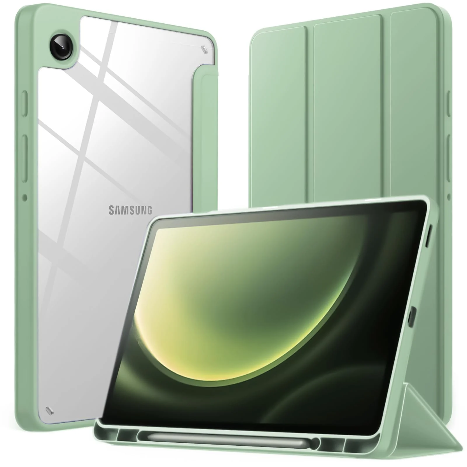 DL3 Mobilak Samsung Galaxy Tab A9 Cover Case 8.7 inch Tablet Cover [SM-X110/X115/X117] Case with Pen Holder, Soft TPU Back Trifold Stand Protective Smart Cover Flip, Auto Wake & Sleep - Mint Green