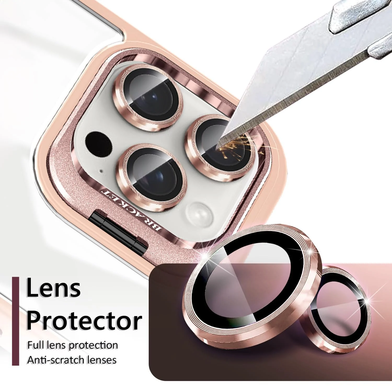 DL3 Mobilak Clear PC and TPU Case with Camera Ring Kickstand and Lens Protector for iPhone 15 Pro - Purple