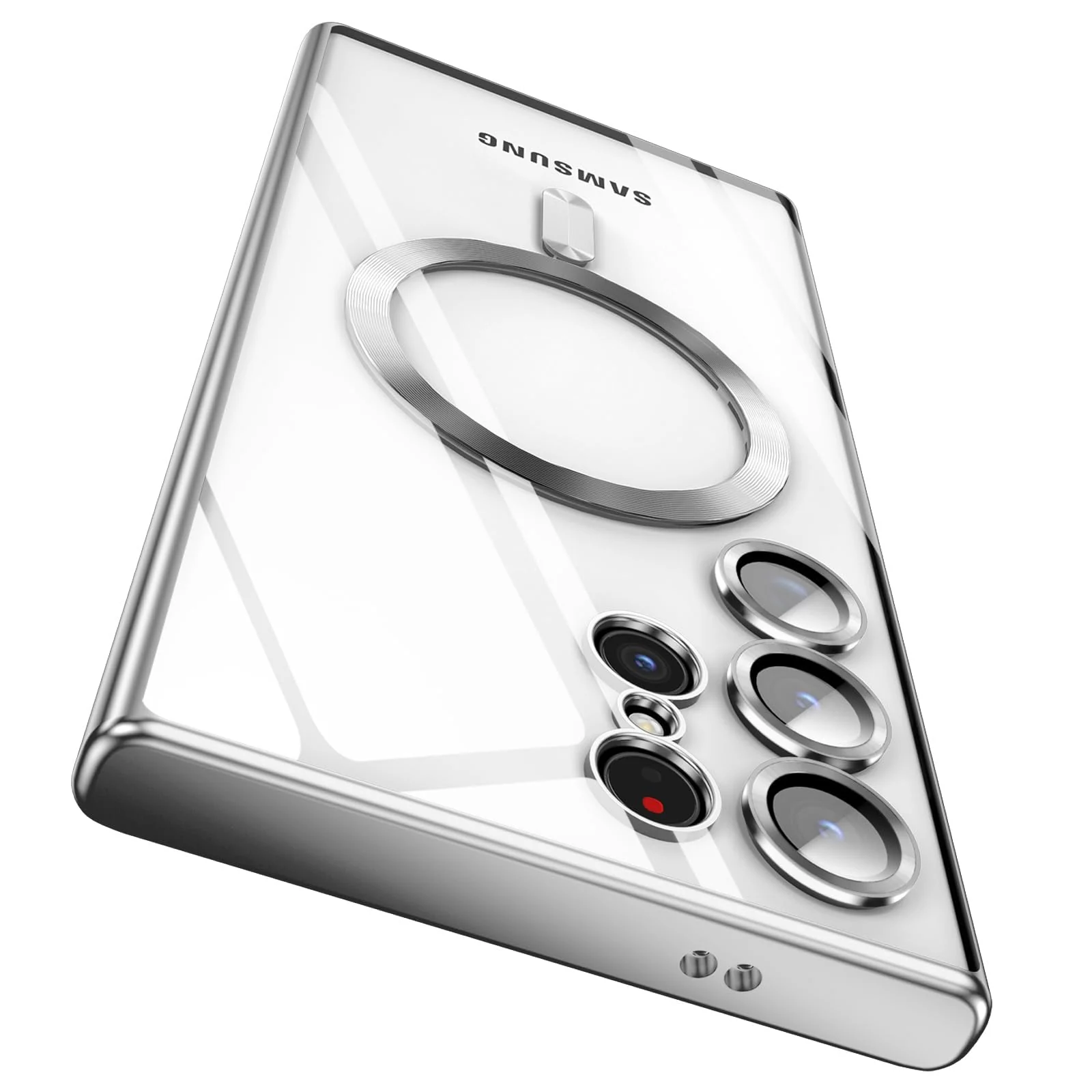 DL3 MOBILAK Case for Samsung Galaxy S23 Ultra Compatible with MagSafe, with Camera Lens Protector, Magnetic Clear Case Slim Plated Protective Case - Silver
