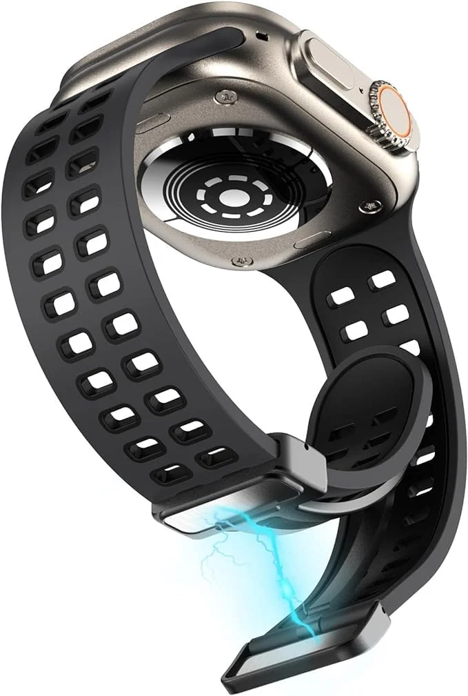 DL3 Mobilak Compatible with Apple Watch Ultra Band 49mm 45mm 44mm 42mm 41mm 40mm 38mm, Silicone Strap with Magnetic for iWatch Ultra SE Series 9 8 7 6 5 4 3 2 1 (, 38mm/40mm/41mm) - Black