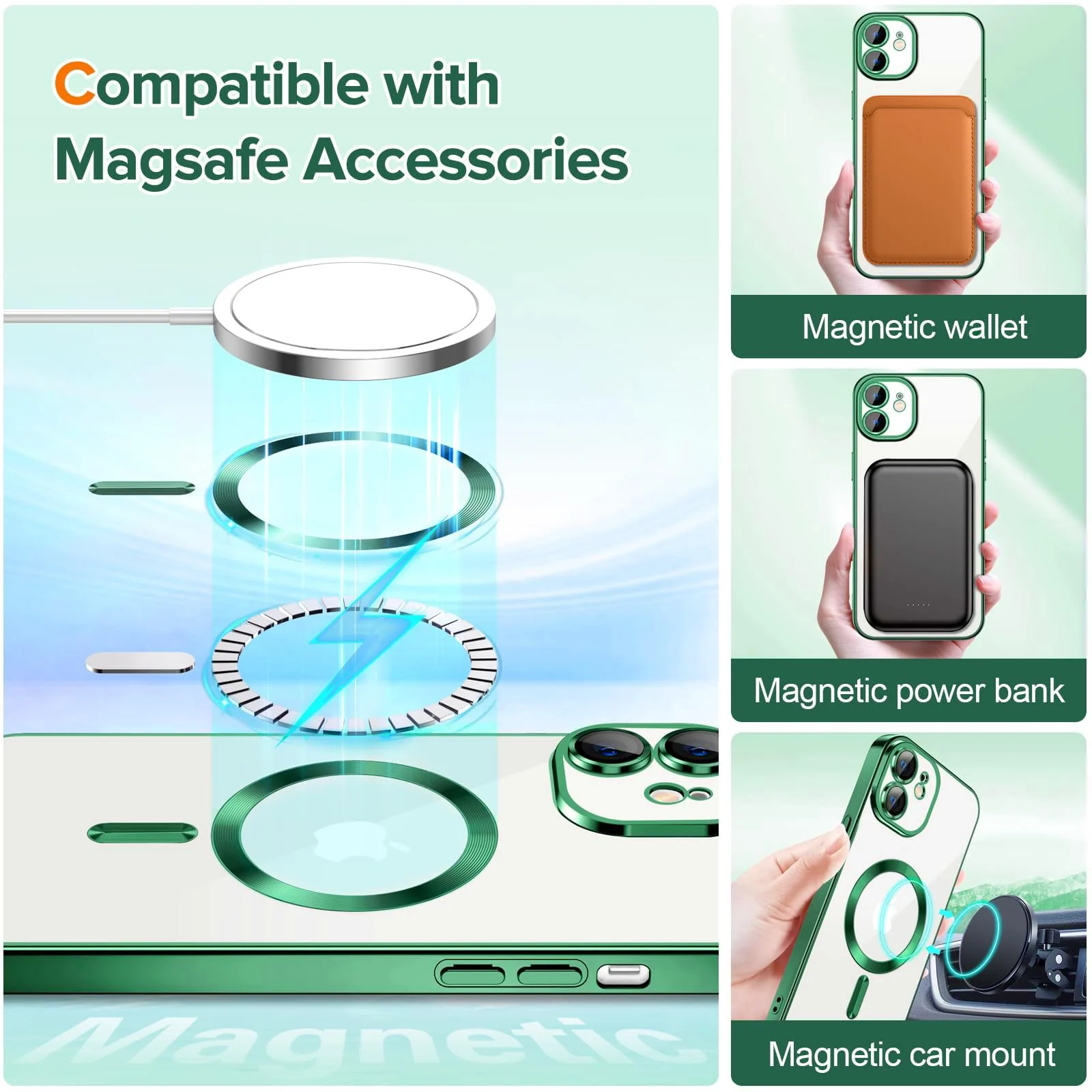 DL3 Mobilak Plated-Edge Protective Case for iPhone 11 (6.1 Inch) Compatible with, Compatible with MagSafe accessories, Supports wireless charging, Camera protection - Green