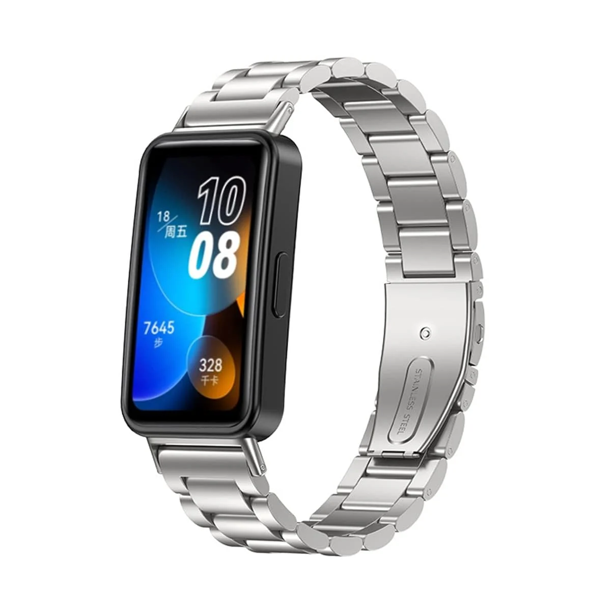 DL3 Mobilak Metal Strap Compatible with HUAWEI Band 10 / HUAWEI Band 9 / HUAWEI Band 8, Stainless Steel Replacement Band with Folding Clasp, Adjustable Replacement Bracelet Wristband - Black