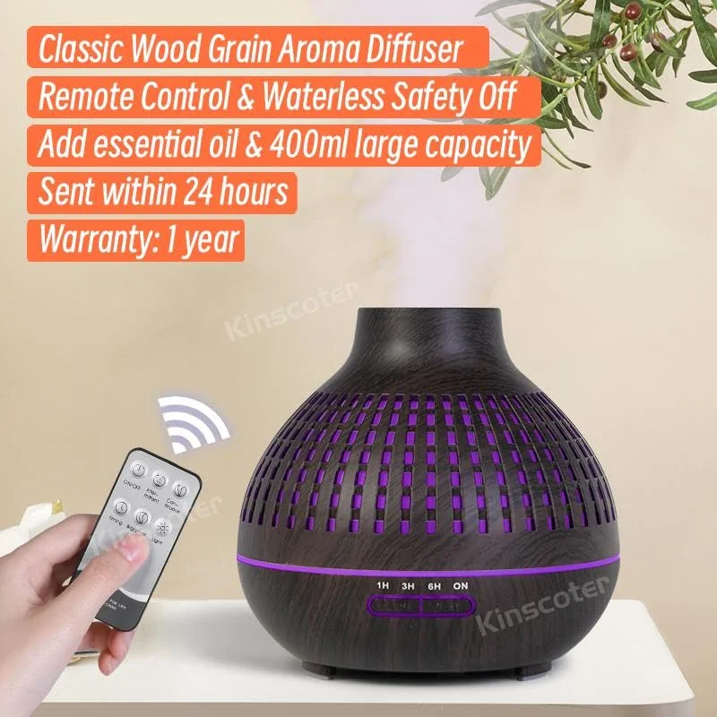Mobigon Essential Oil Diffuser, Aromatherapy Diffuser 500ml with Remote Control, 4 Timer & Auto-Off Safety Switch, 7 Color LED Lights Mode, 10 Hours Quiet Humidifier for Bedroom - A.Dark Woody