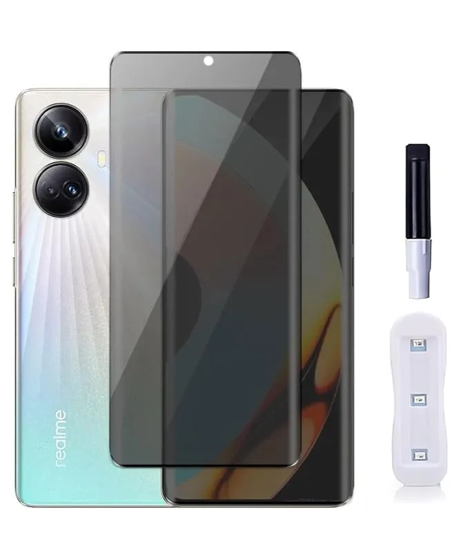 DL3 Mobilak Screen Protector for realme 10 Pro+ / realme 10 Pro Plus Glass Fingerprint Reader Support 3D Curved Anti-Spy Tempered Glass Screen Protector - Privacy