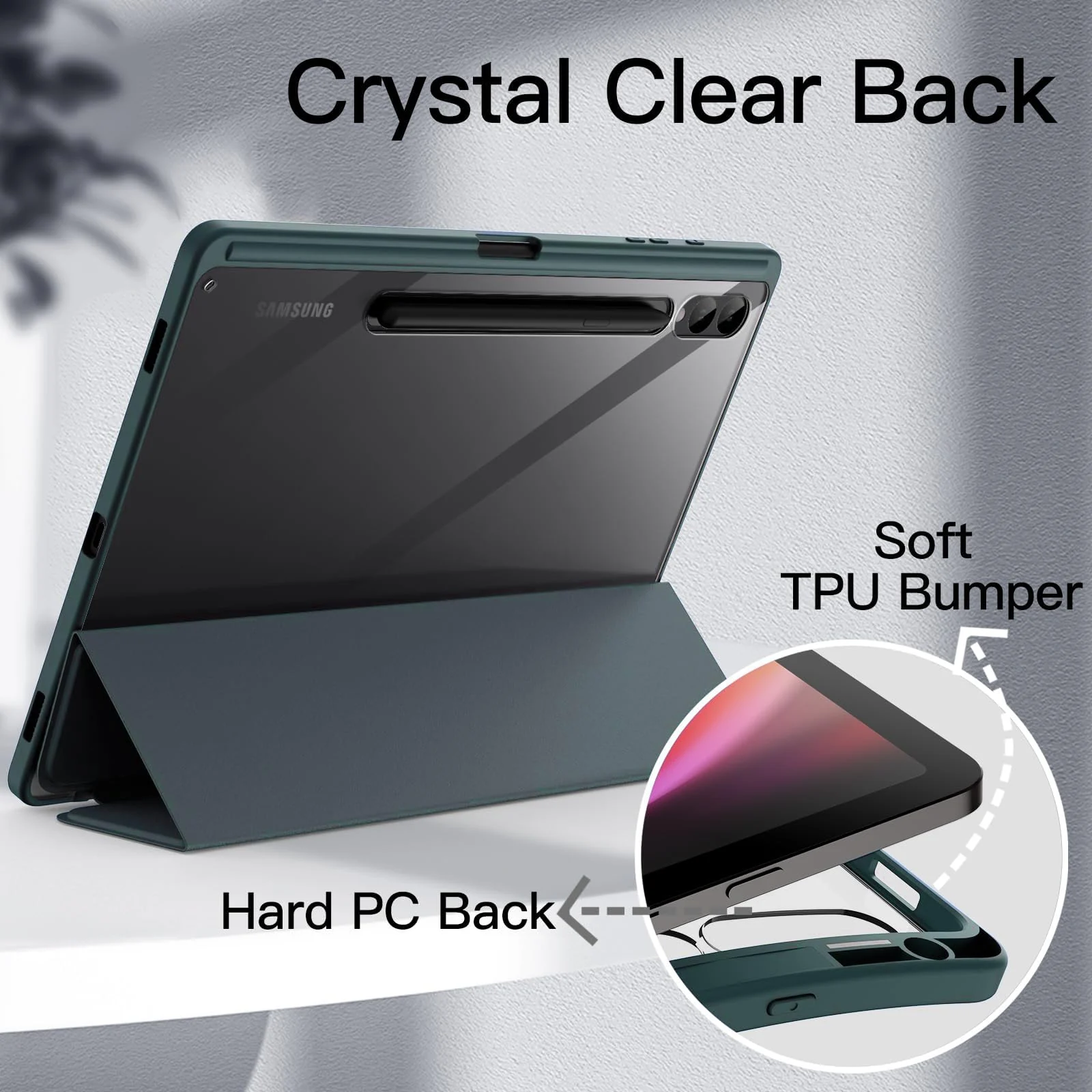 DL3 Mobilak Hybrid Slim Case for Samsung Galaxy Tab S8/Tab S7 11 Inch (Model SM-X700/X706/T870/T875/T878) with S Pen Holder, Cover with Clear Transparent Back Shell, Auto Wake/Sleep - Green