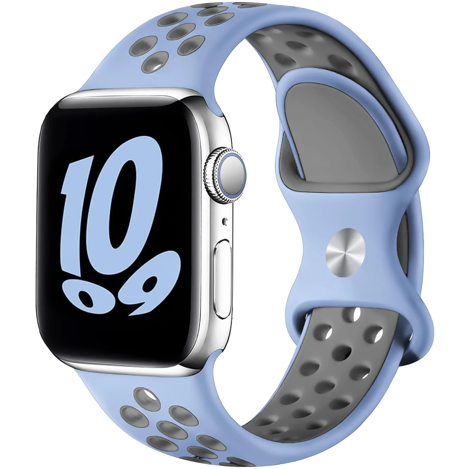 42mm/44mm/45mm/49mm — DL3 Mobilak Sport Strap For Apple Watch 49mm 45mm 44mm 42mm 41mm 40mm 38mm, Breathable Silicone Double Hole Band, for iWatch Ultra 2 Series 9 8 7 6 5 4 3 SE (&, 42mm/44mm/45mm/49mm) - Sky Blue & Grey