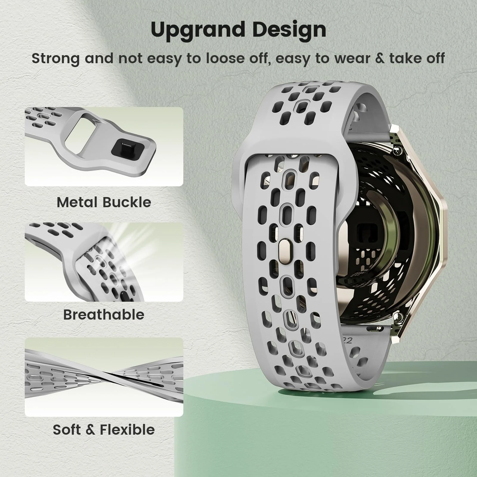 DL3 Mobilak 22mm Breathable Sport Band for Xiaomi Redmi Watch 5 Lite/5 Active/Samsung Galaxy Watch 3 45mm/Watch 46mm/Gear S3/Huawei watch GT6 GT5 GT4 GT3 GT2 (46MM)/GT2E/GT 3 Pro/GT 5 Pro, Soft Silicone Strap - Gray