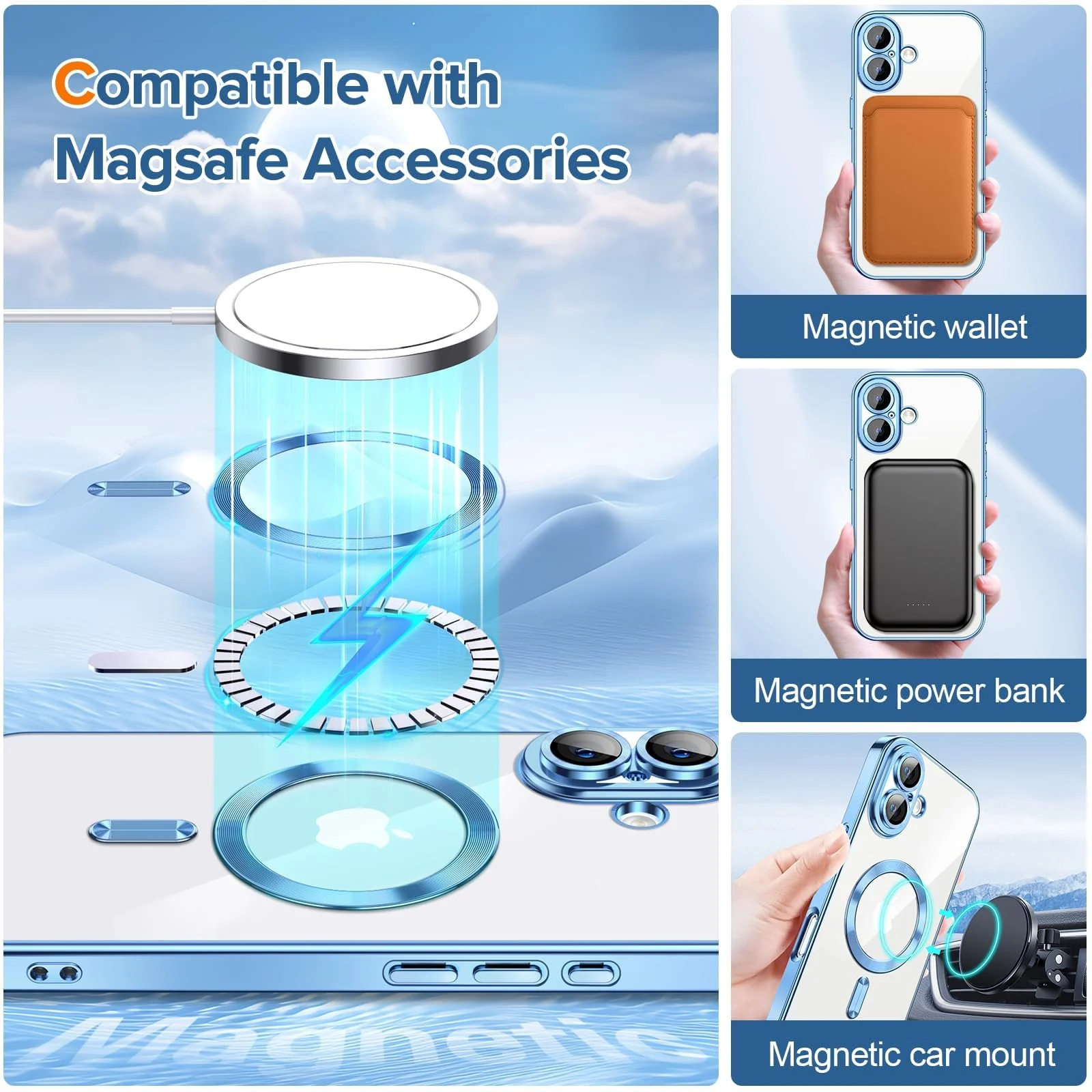 DL3 Mobilak Plated-Edge Protective Case for iPhone 17, Compatible with MagSafe accessories, Supports wireless charging, Camera protection - Sierra Blue