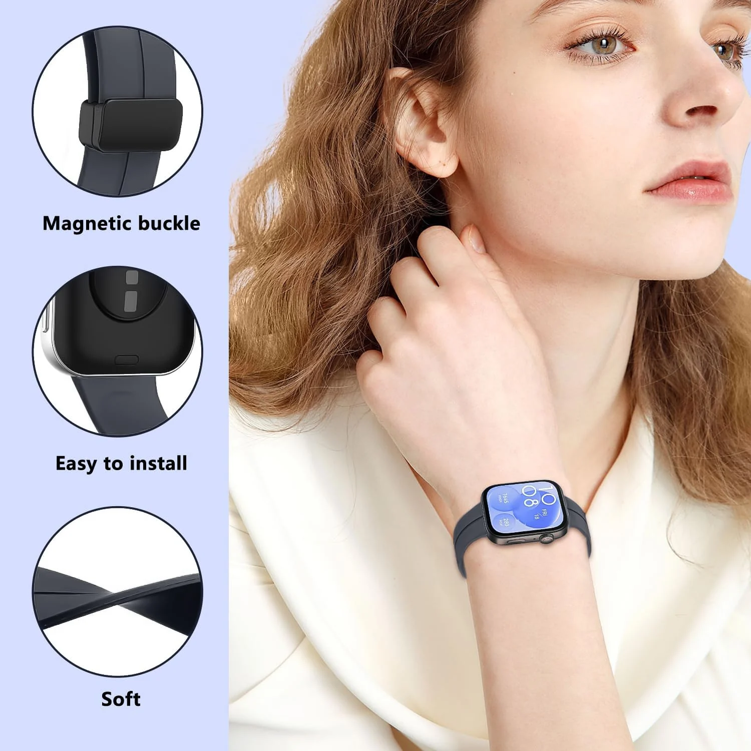 DL3 Mobilak Silicone Strap Compatible with Huawei Watch Fit 3/Watch Fit 4 Pro/Fit 4 Magnetic Metal Stainless Buckle Sport Silicone Strap, Band Quick Release Soft Replacment Wristband - Dark Gray