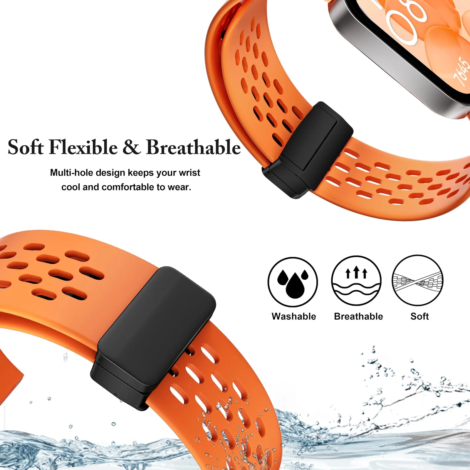 DL3 Mobilak Silicone Strap Compatible with Huawei Watch Fit 3/Fit 4/Fit 4 Pro Magnetic Metal Buckle Sport Silicone Breathable Strap for Men Women Band Quick Release Soft Replacment Wristband - Orange