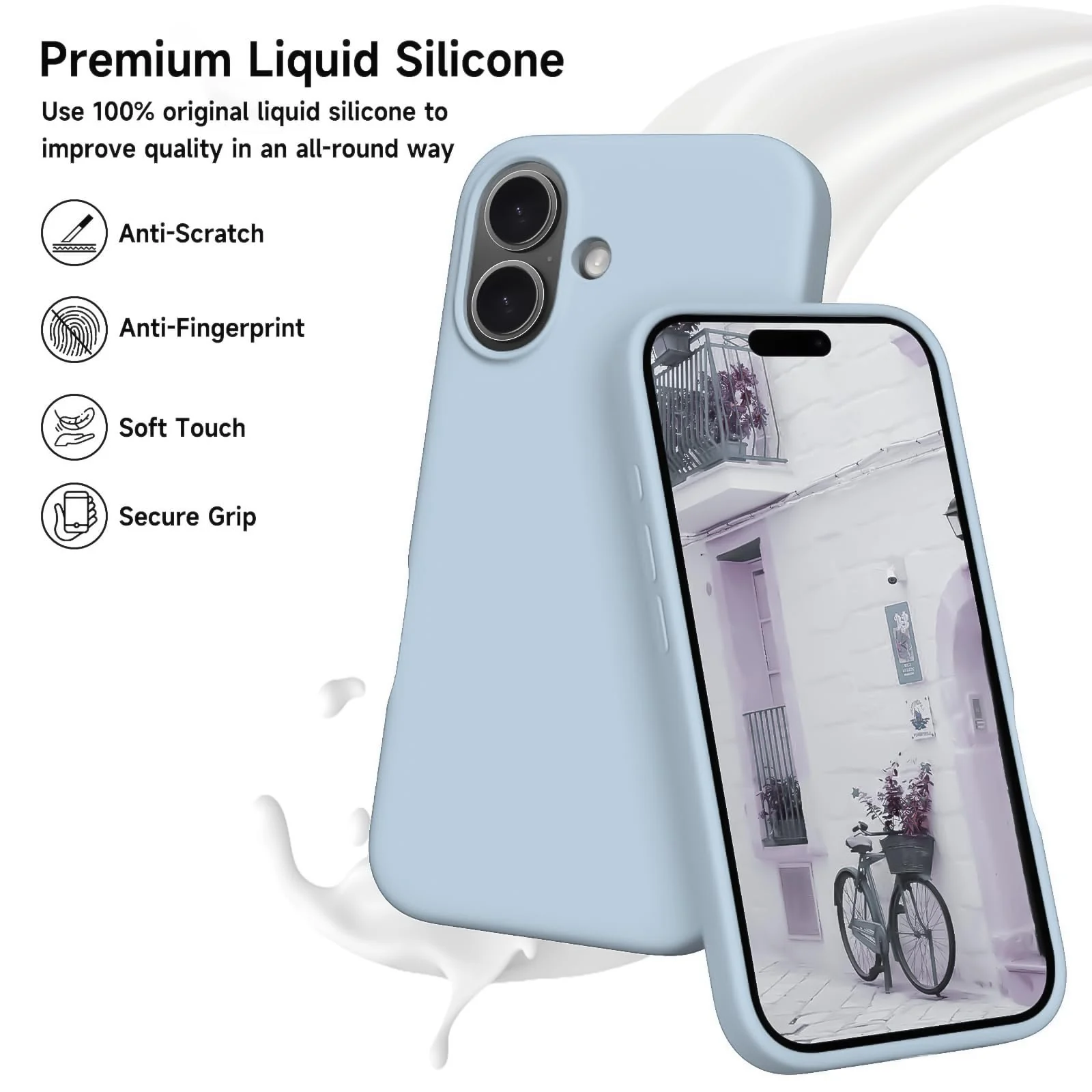 DL3 Mobilak Liquid Silicone Protective Case with Soft Microfiber Lining for iPhone 17 6.3-Inch - Sky Blue