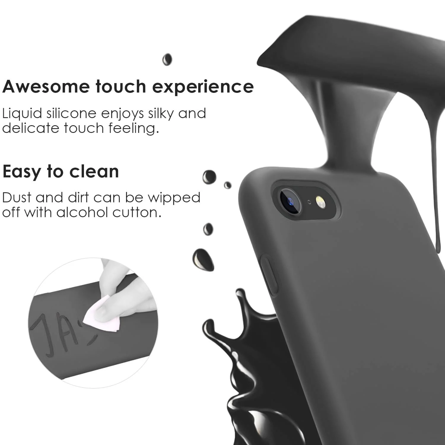 DL3 Mobilak Liquid Silicone Protective Case for iPhone SE 2022, SE 2020, iPhone 7, iPhone 8 with Camera Protection and Microfiber Lining - Gray