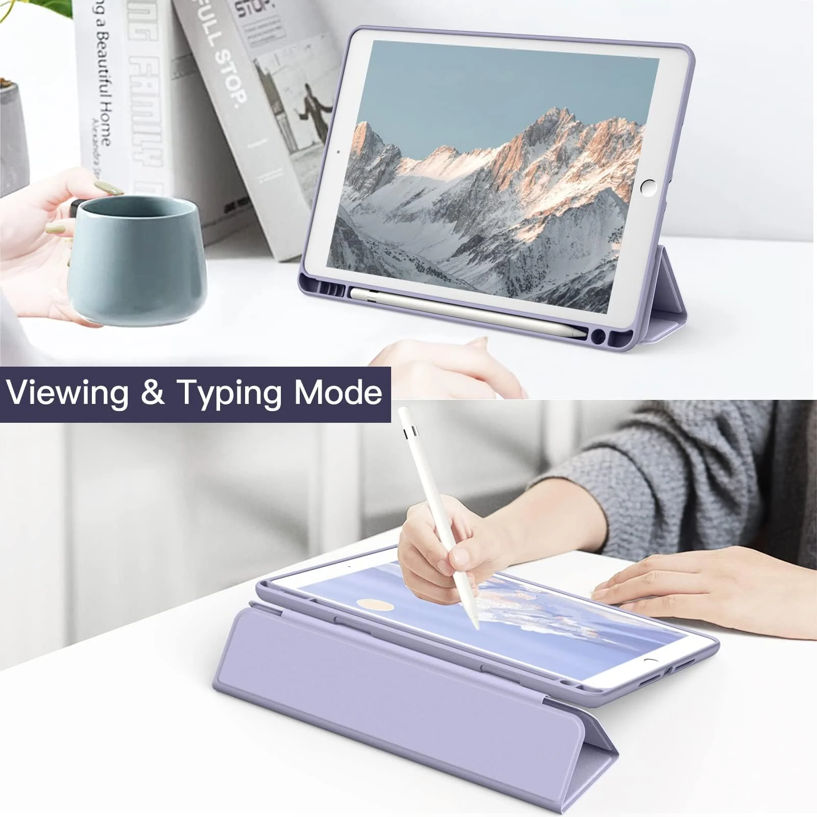 DL3 Mobilak Case for iPad 6th/5th Generation (9.7-inch, 2018/2017), iPad Pro 9.7 Inch Case 2016, iPad Air 2nd/1st, Clear Shockproof Back Cover Built-in Pencil Holder, Auto Sleep/Wake - Lavender