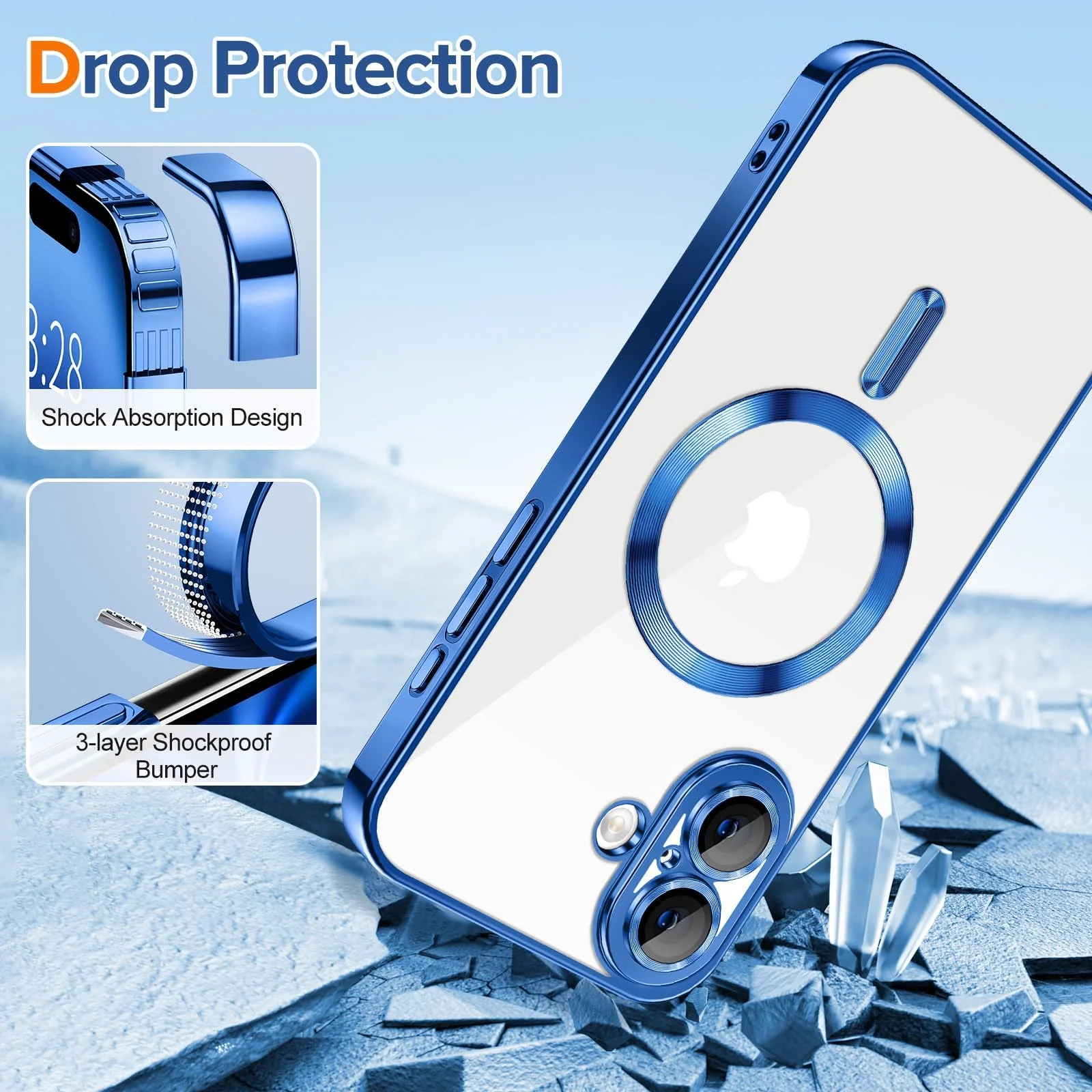DL3 Mobilak Clear MagSafe-Compatible Magnetic Case for iPhone 17 with Camera Protection and Magnetic Car-Mount Support - Blue